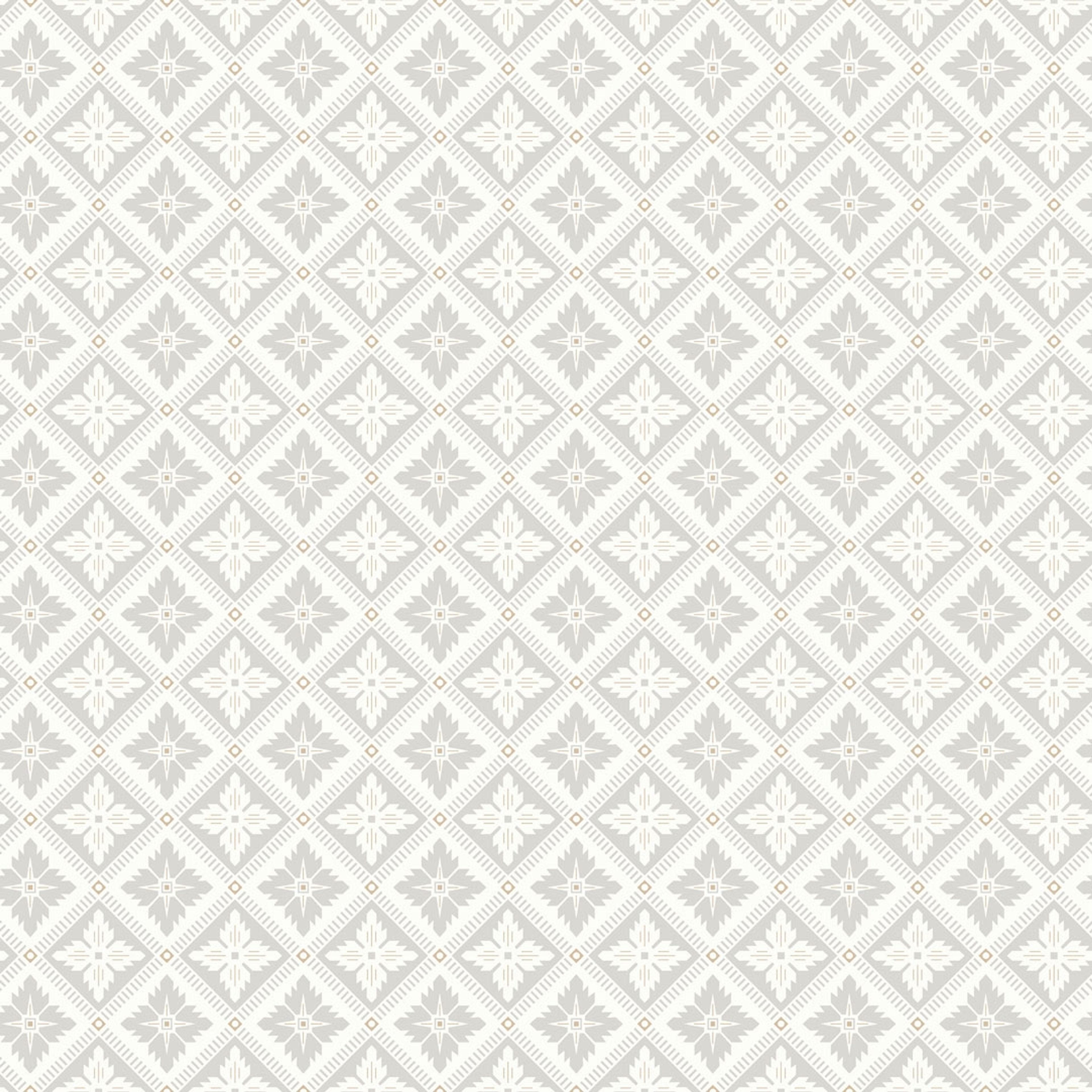 Loka, crémevit/ljusgrå tapet från Boråstapeter med geometriskt mönster i vit, guld och grå. Från kollektionen anno. Nonwoven-material med rak passning. Vintage, city-stil. Passar i sovrum och matsal.