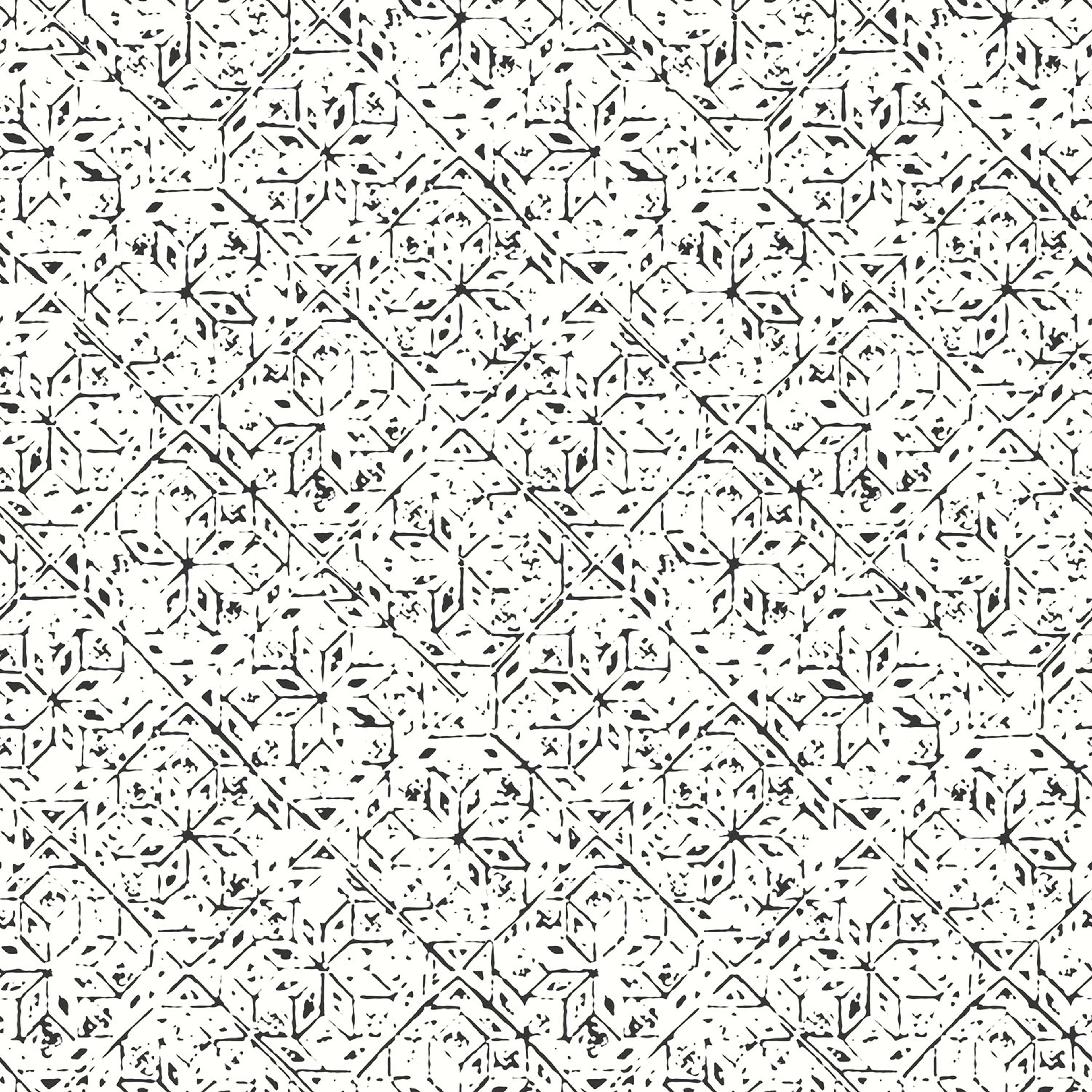 Tangier Tile tapet i vit och svart tapet med grafiskt mönster i vit. Från kollektionen bazaar. Nonwoven-material med rak passning. Passar i vardagsrum och matsal.