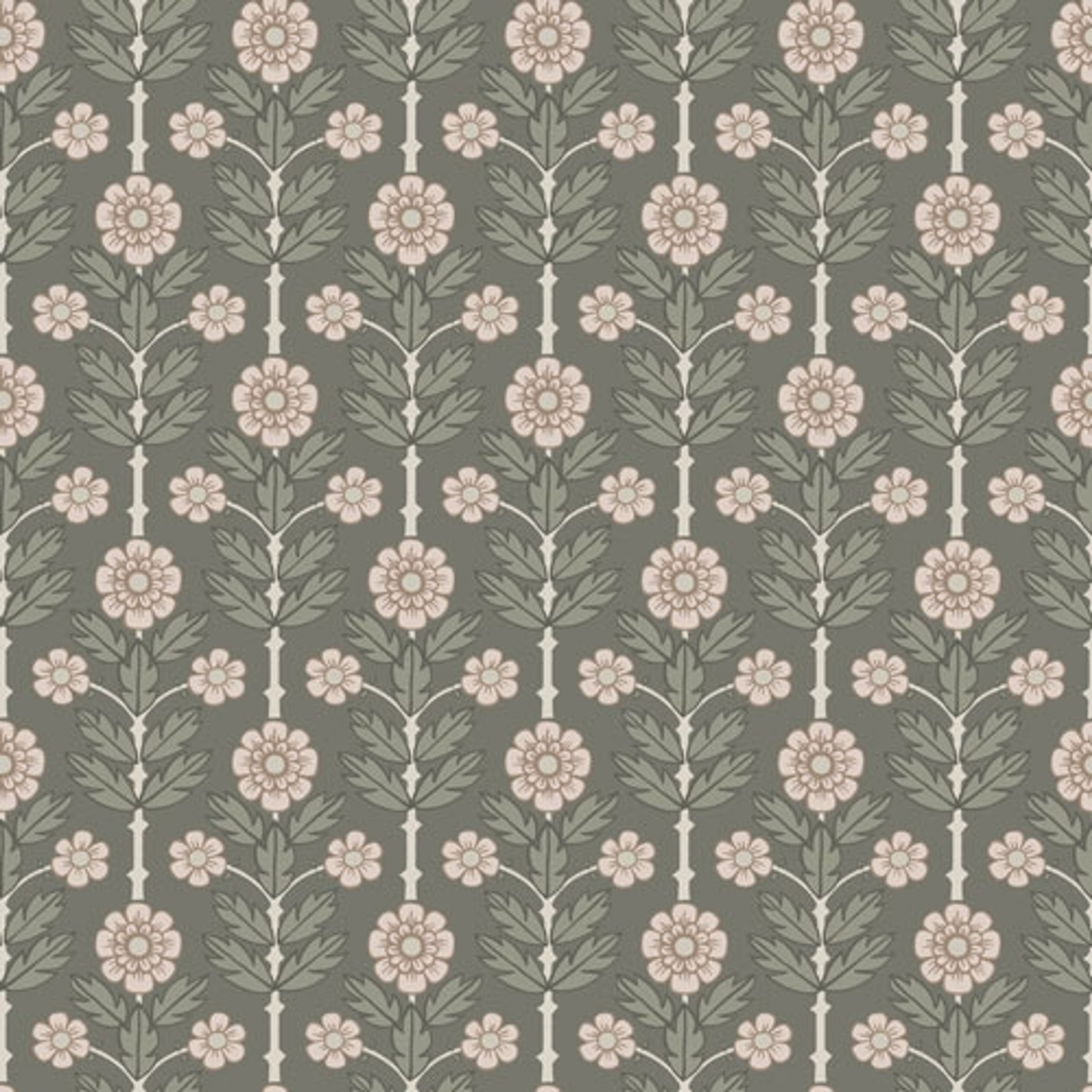 Othilia storblommig, grå tapet från Midbec med blommigt mönster i grå. Från kollektionen Lyckebo. Nonwoven-material med rak passning.