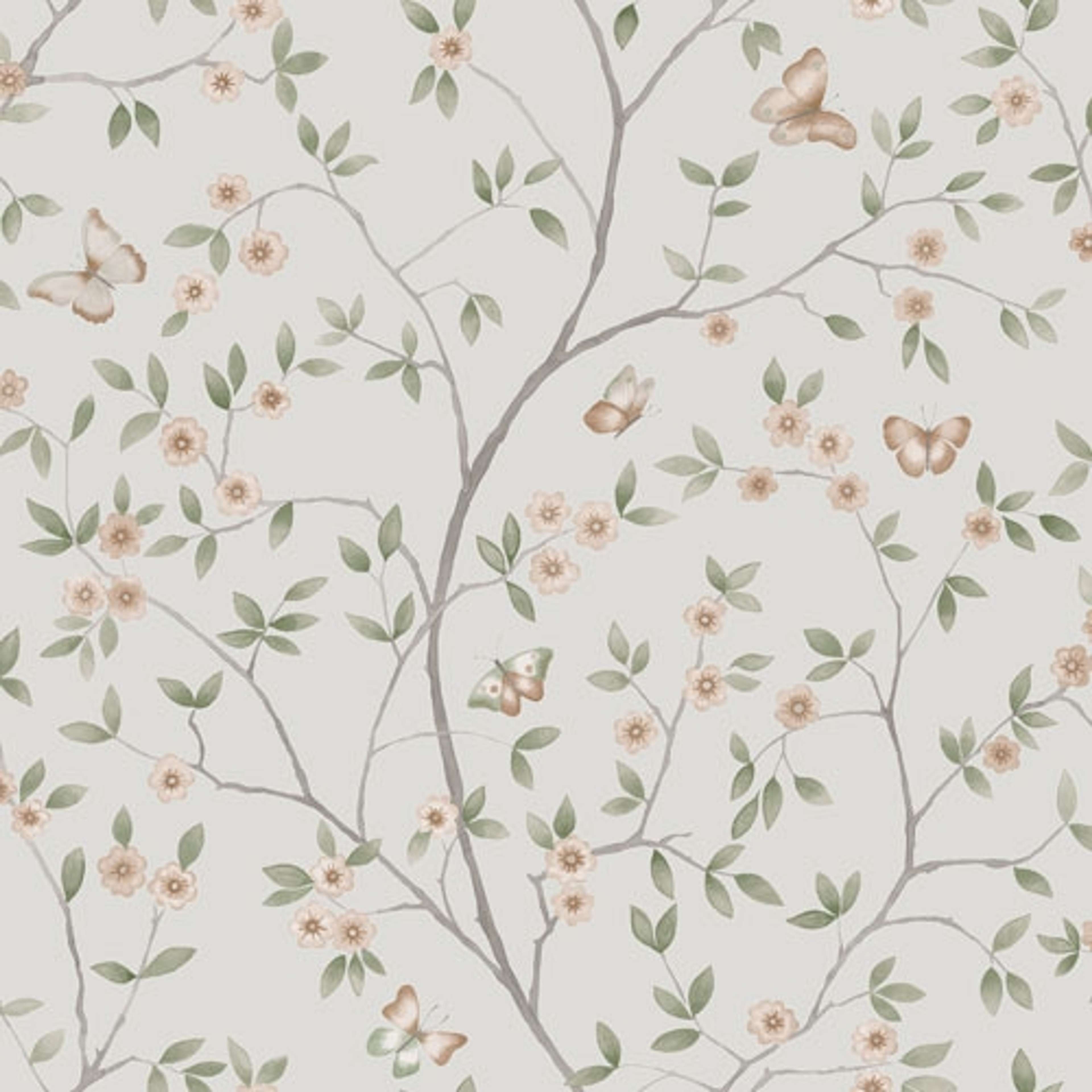 Hilma småblommig, ljusgrå tapet från Midbec med botaniskt mönster i vit. Från kollektionen Blomstermåla. Nonwoven-material med förskjuten passning.