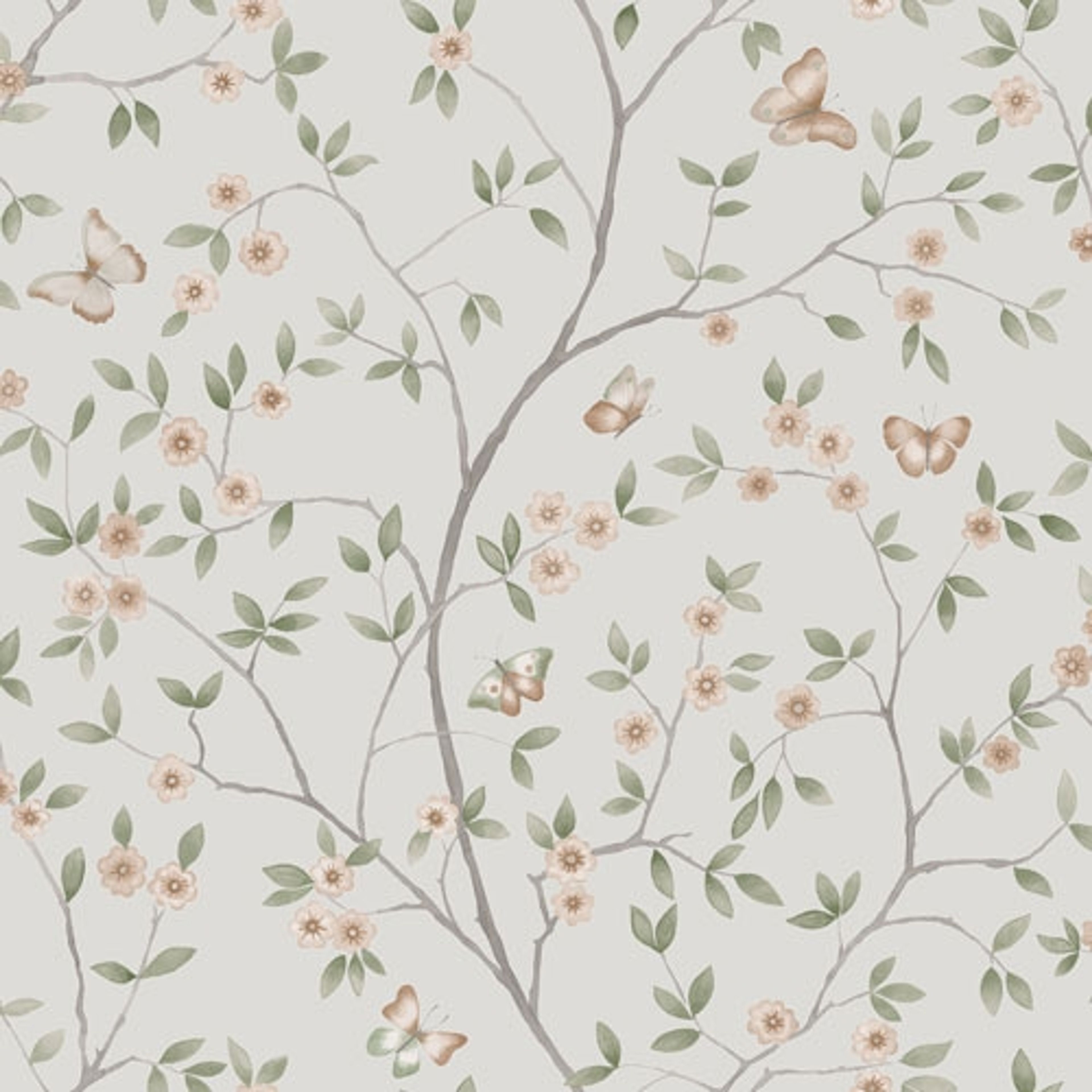 Hilma småblommig, ljusgrå tapet från Midbec med botaniskt mönster i vit. Från kollektionen Blomstermåla. Nonwoven-material med förskjuten passning.