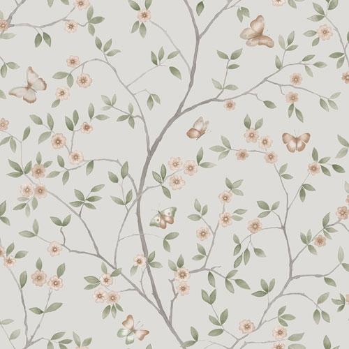 Hilma småblommig, ljusgrå tapet från Midbec med botaniskt mönster i vit. Från kollektionen Blomstermåla. Nonwoven-material med förskjuten passning.