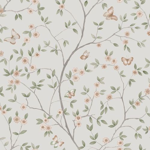 Hilma småblommig, ljusgrå tapet från Midbec med botaniskt mönster i vit. Från kollektionen Blomstermåla. Nonwoven-material med förskjuten passning.