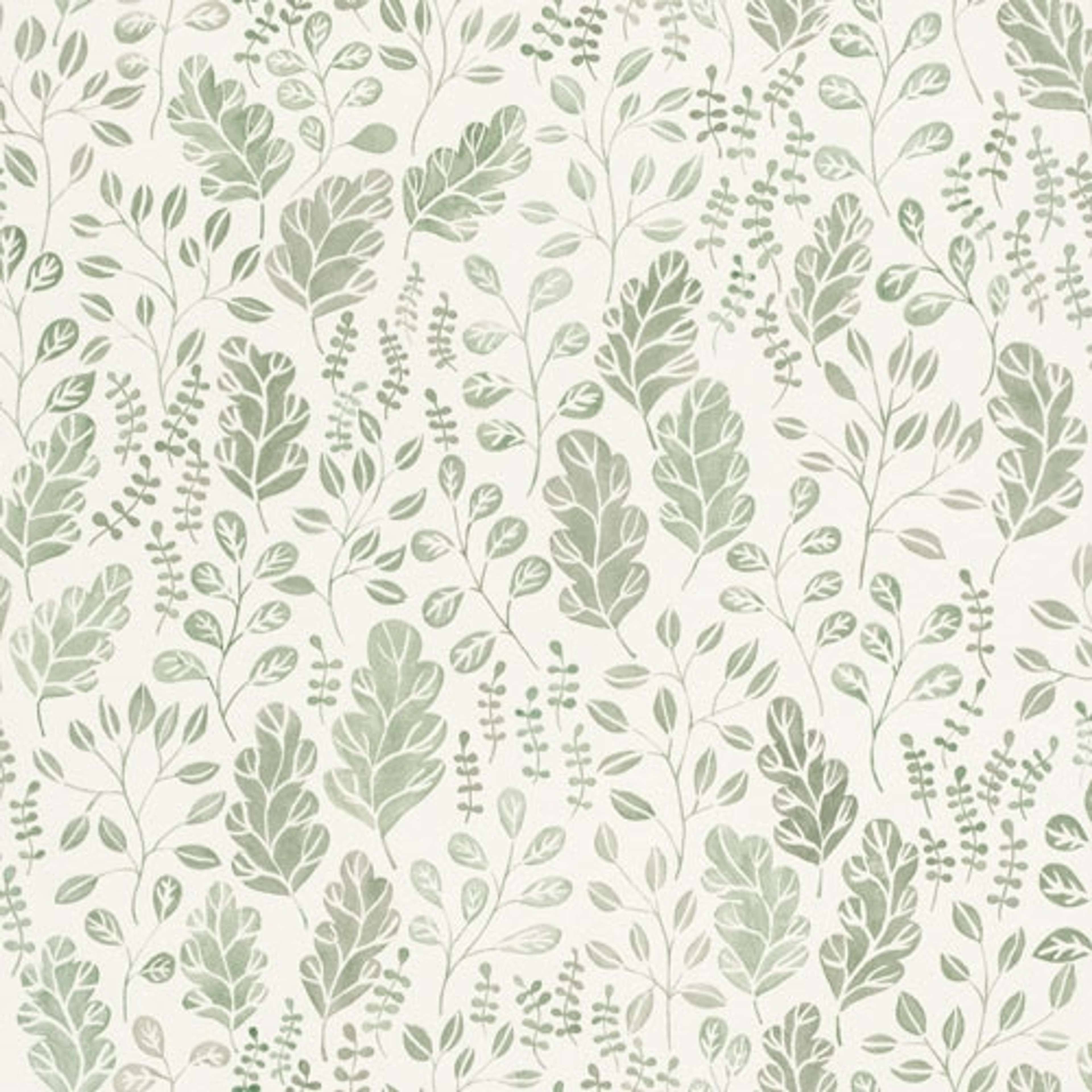 Vera ljus tapet med gröna blad tapet från Midbec med botaniskt mönster i vit och grön. Från kollektionen Morgongåva. Nonwoven-material med förskjuten passning.