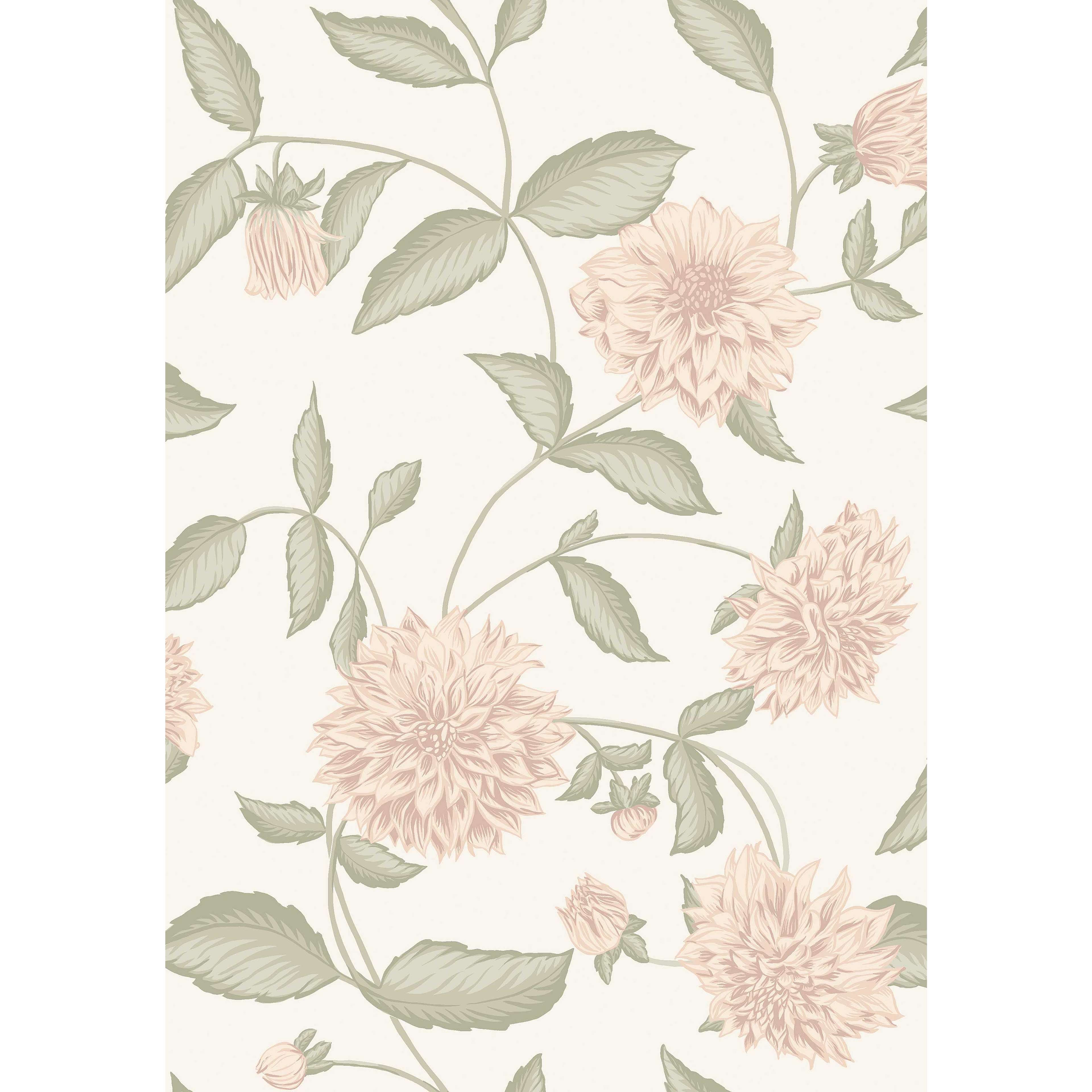 Dahliadröm rosa, tapet tapet med botaniskt, blommigt mönster i rosa. Från kollektionen Orangeri. Nonwoven-material med förskjuten passning. Passar i hall.