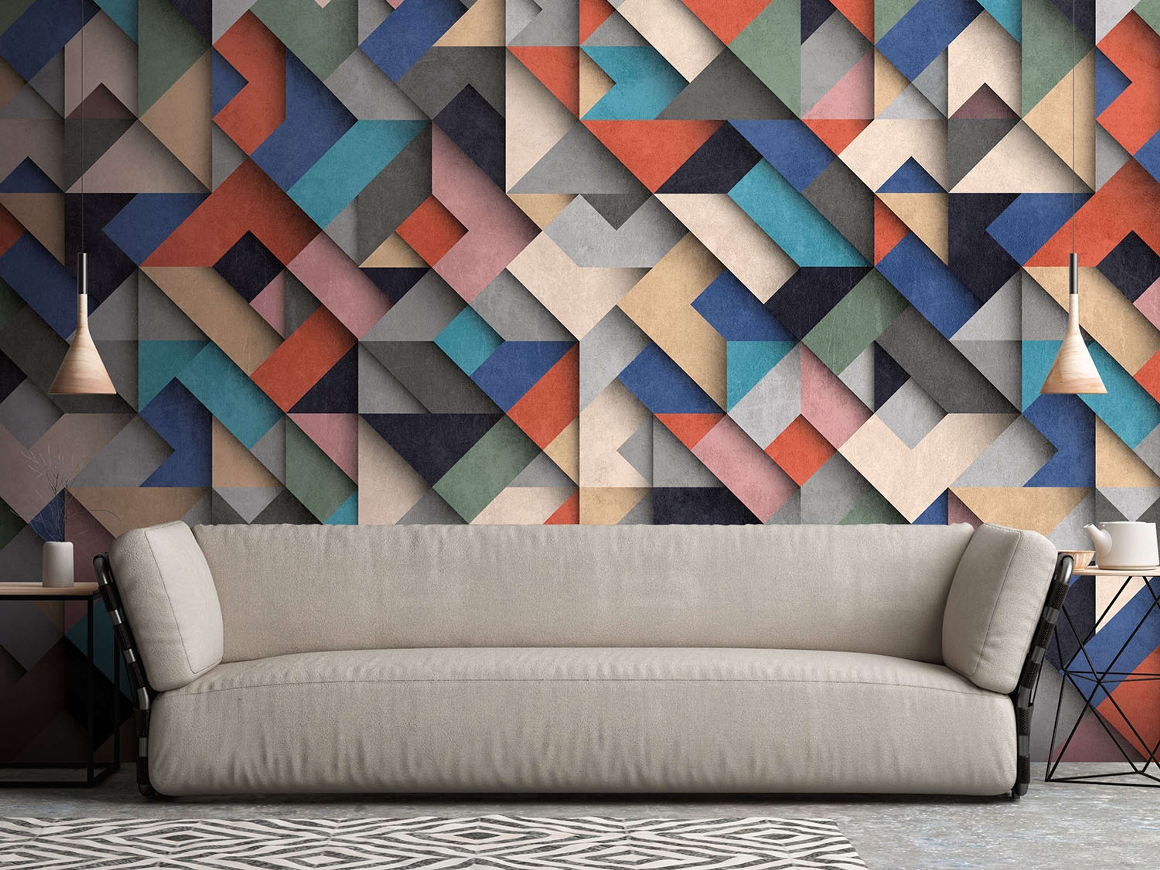 Graphics tapet med grafiskt mönster i blå. Från kollektionen The Wall. Nonwoven-material. Passar i vardagsrum och matsal.