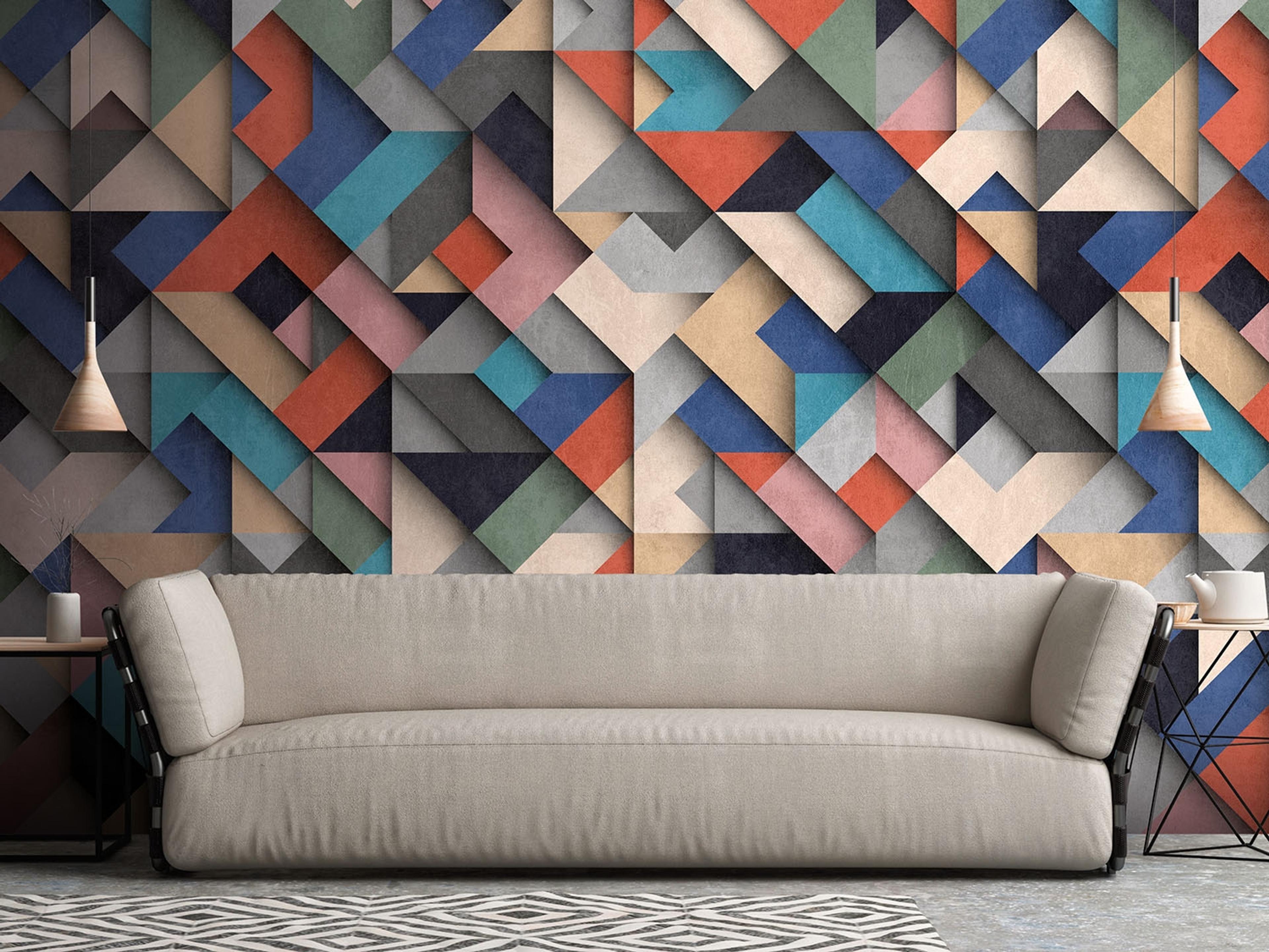 Graphics tapet med grafiskt mönster i blå. Från kollektionen The Wall. Nonwoven-material. Passar i vardagsrum och matsal.