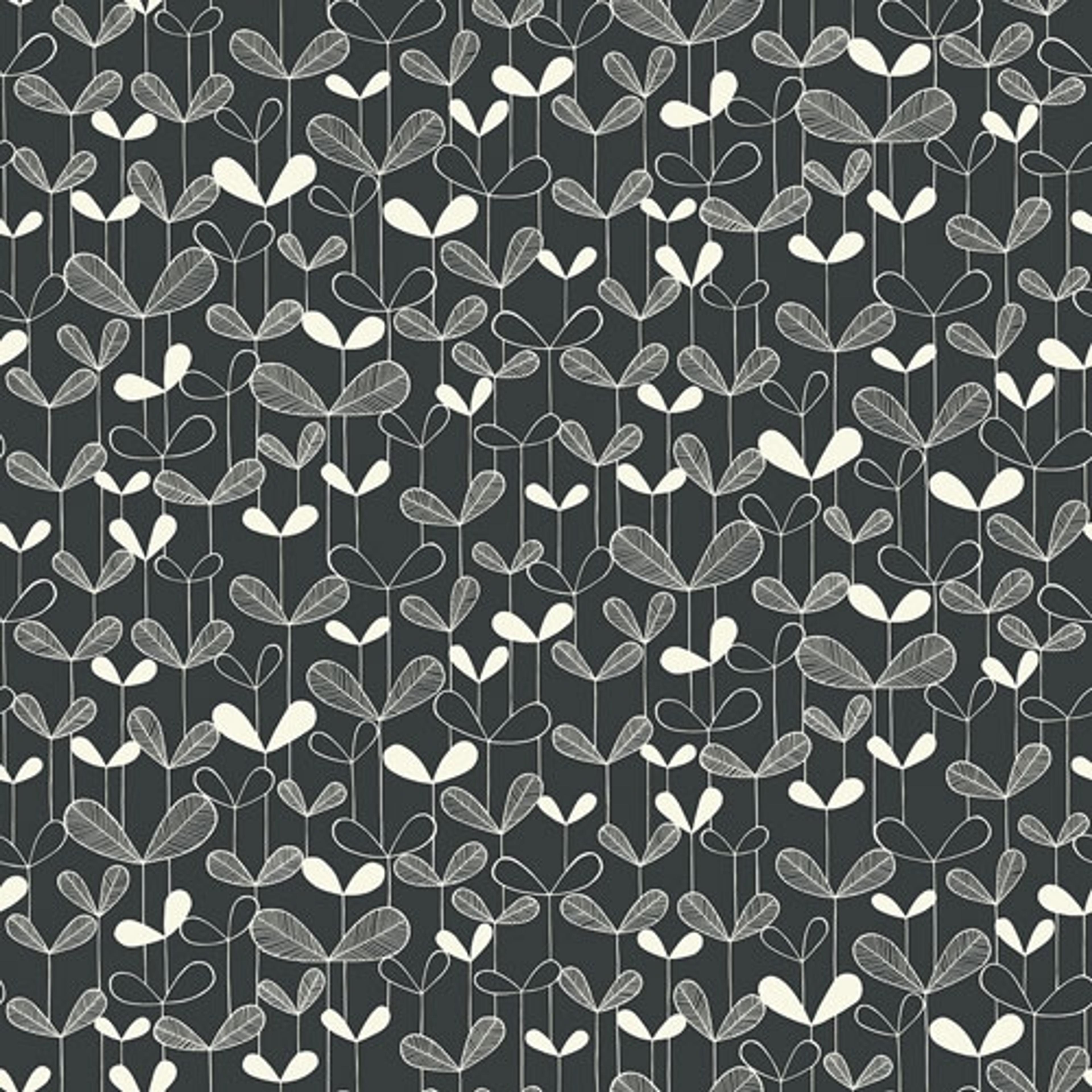 Saplings Graphite tapet från Midbec med botaniskt, retro mönster i svart. Från kollektionen Kinfolk. Nonwoven-material med förskjuten passning.
