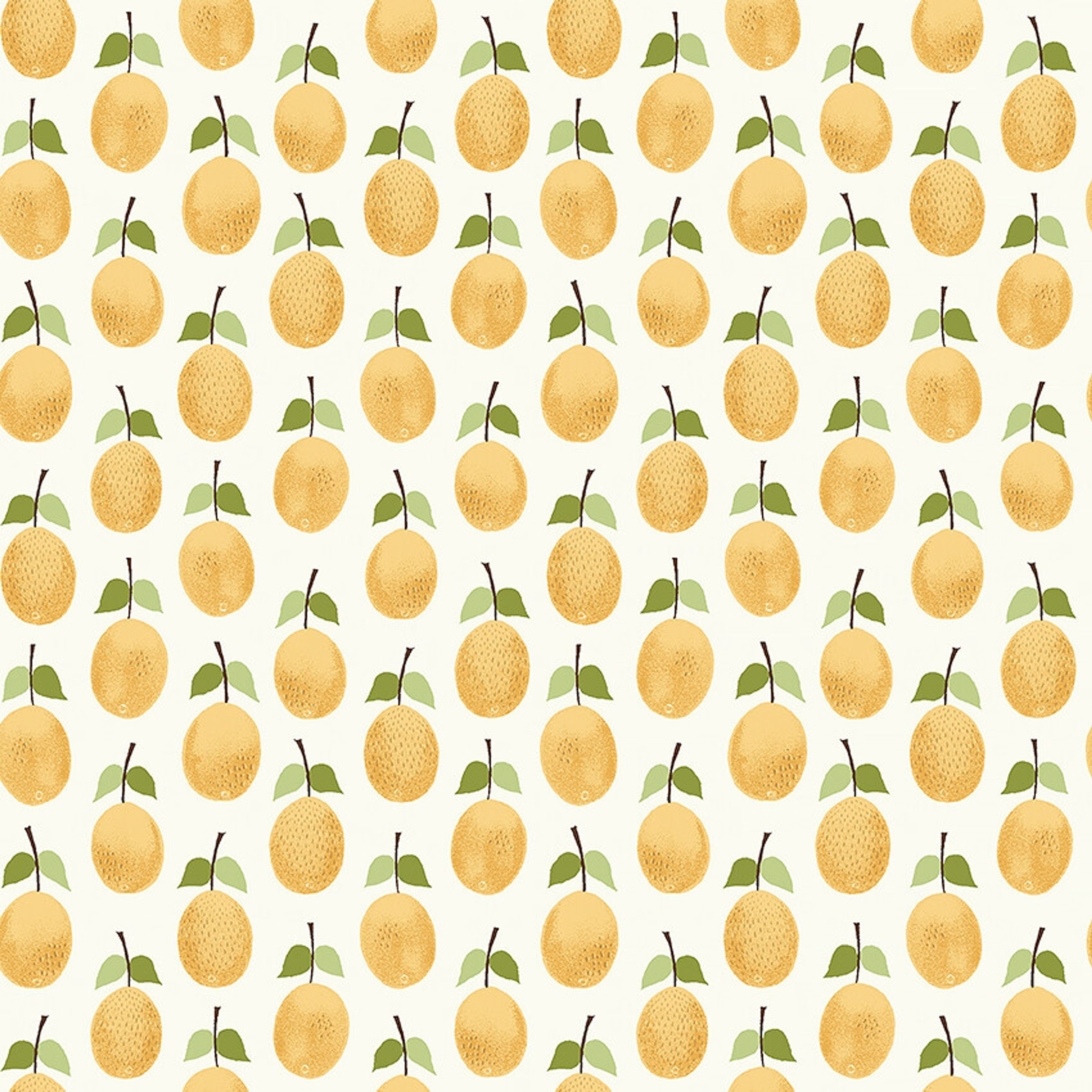 Stig Lindberg Prunus tapet med botaniskt, retro mönster i gul och beige. Från kollektionen Scandinavian Designers III. Nonwoven-material med rak passning. Lek-stil.