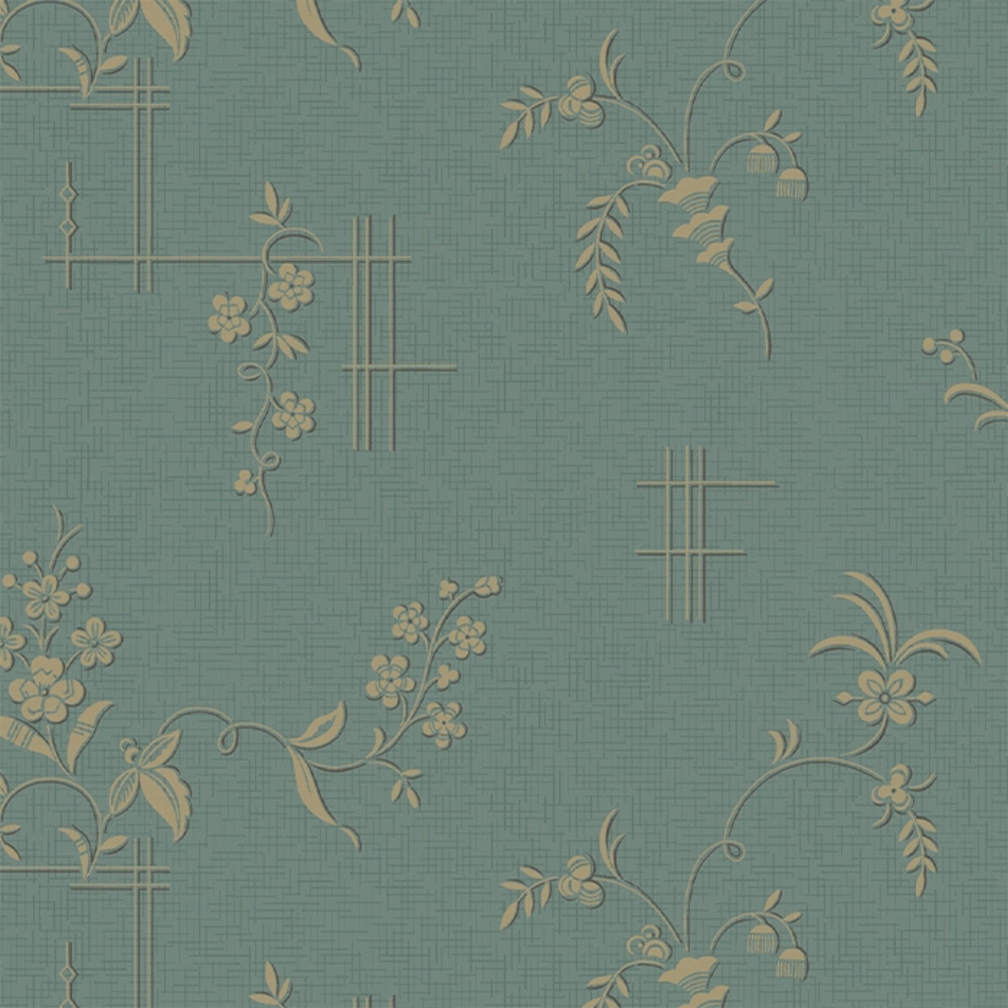 Ulricehamn tapet från Boråstapeter med blommigt mönster i guld och grön. Från kollektionen anno. Nonwoven-material med förskjuten passning. Lyx, city-stil. Passar i sovrum och matsal.