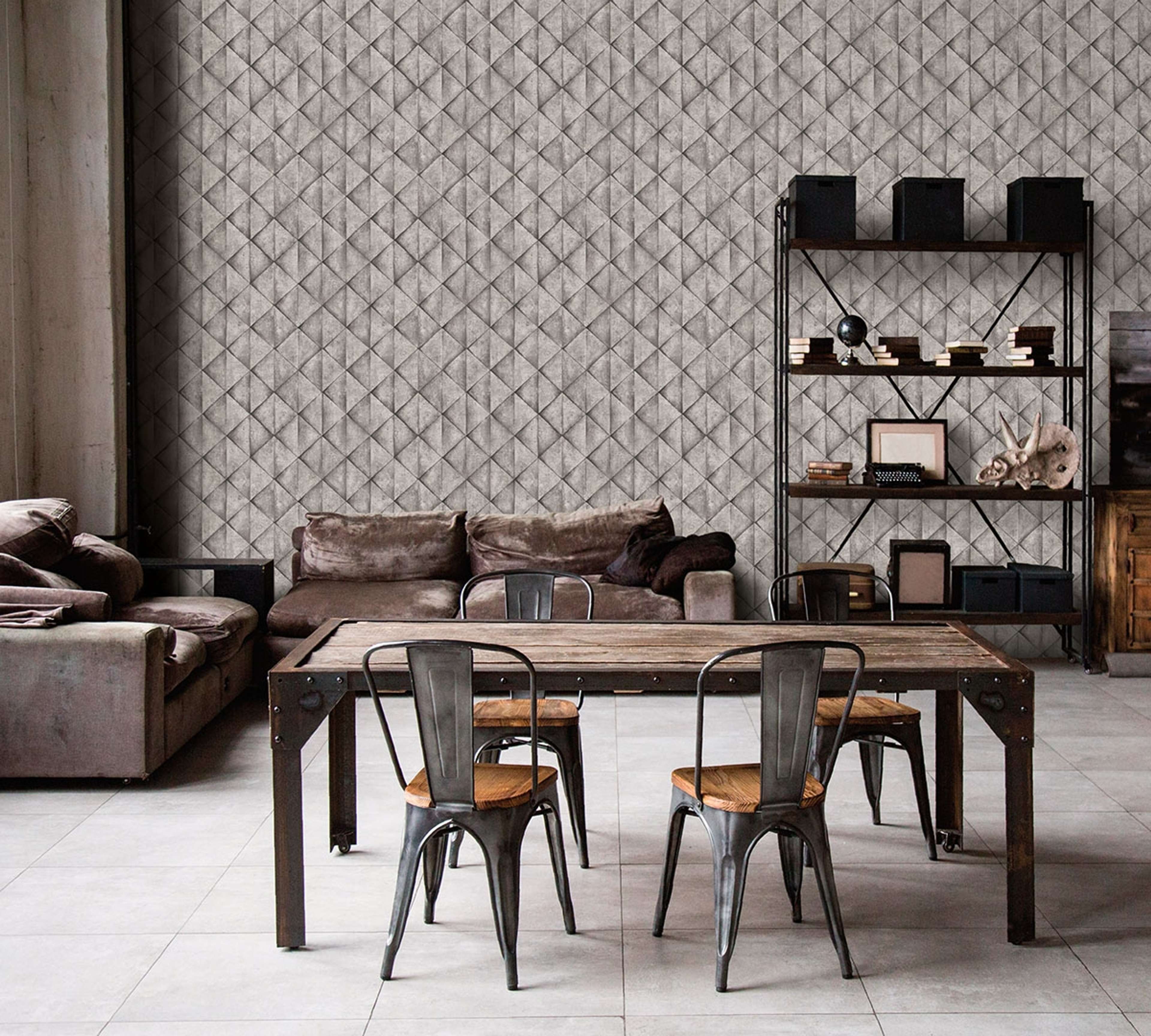 Geometric, strukturtapet i grå tapet med tegelsten mönster i grå. Från kollektionen best of wood n stone 2. Nonwoven-material med rak passning. Passar i vardagsrum och matsal.