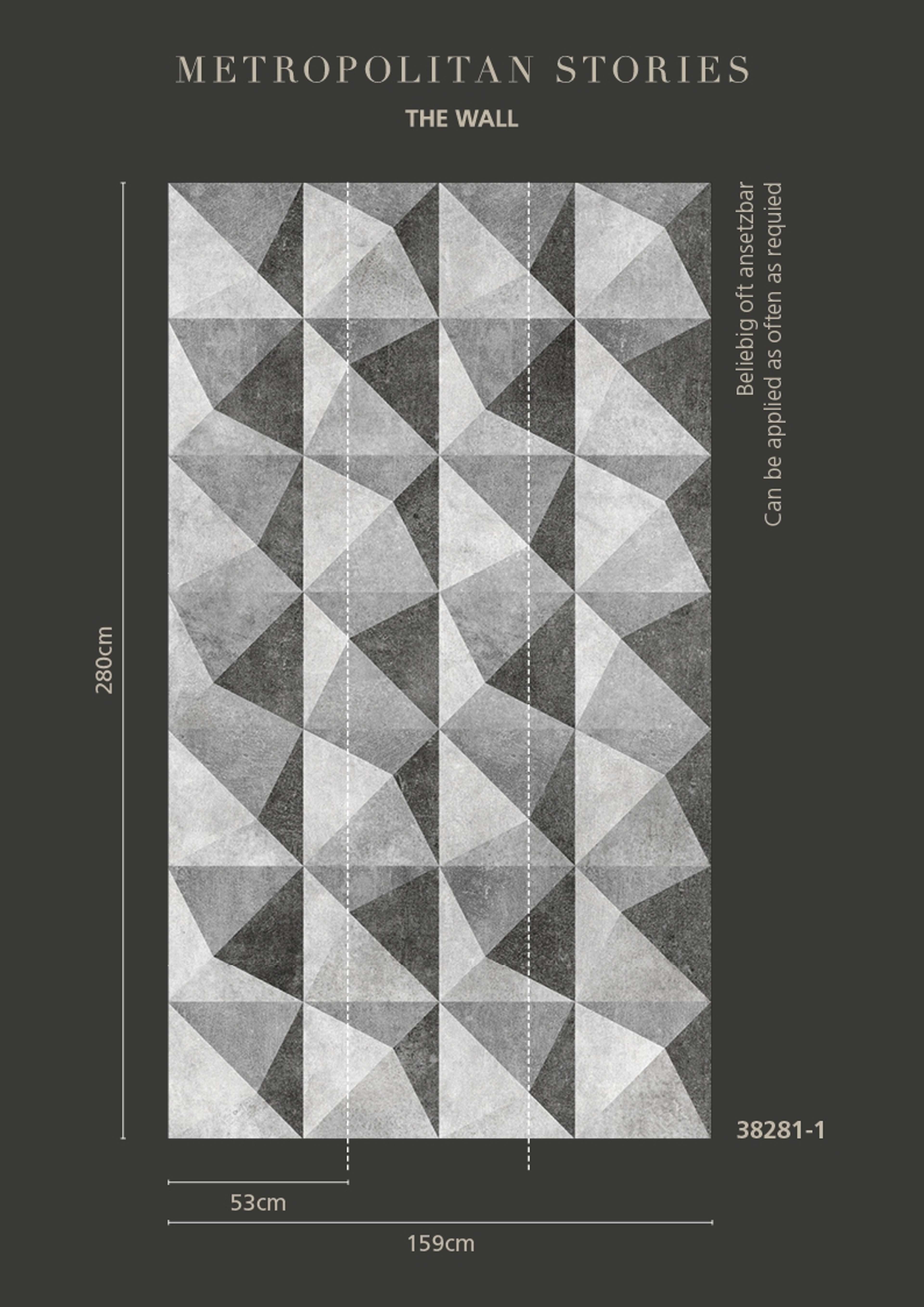 Graphics tapet med grafiskt mönster i blå. Från kollektionen The Wall. Nonwoven-material. Passar i vardagsrum och matsal.