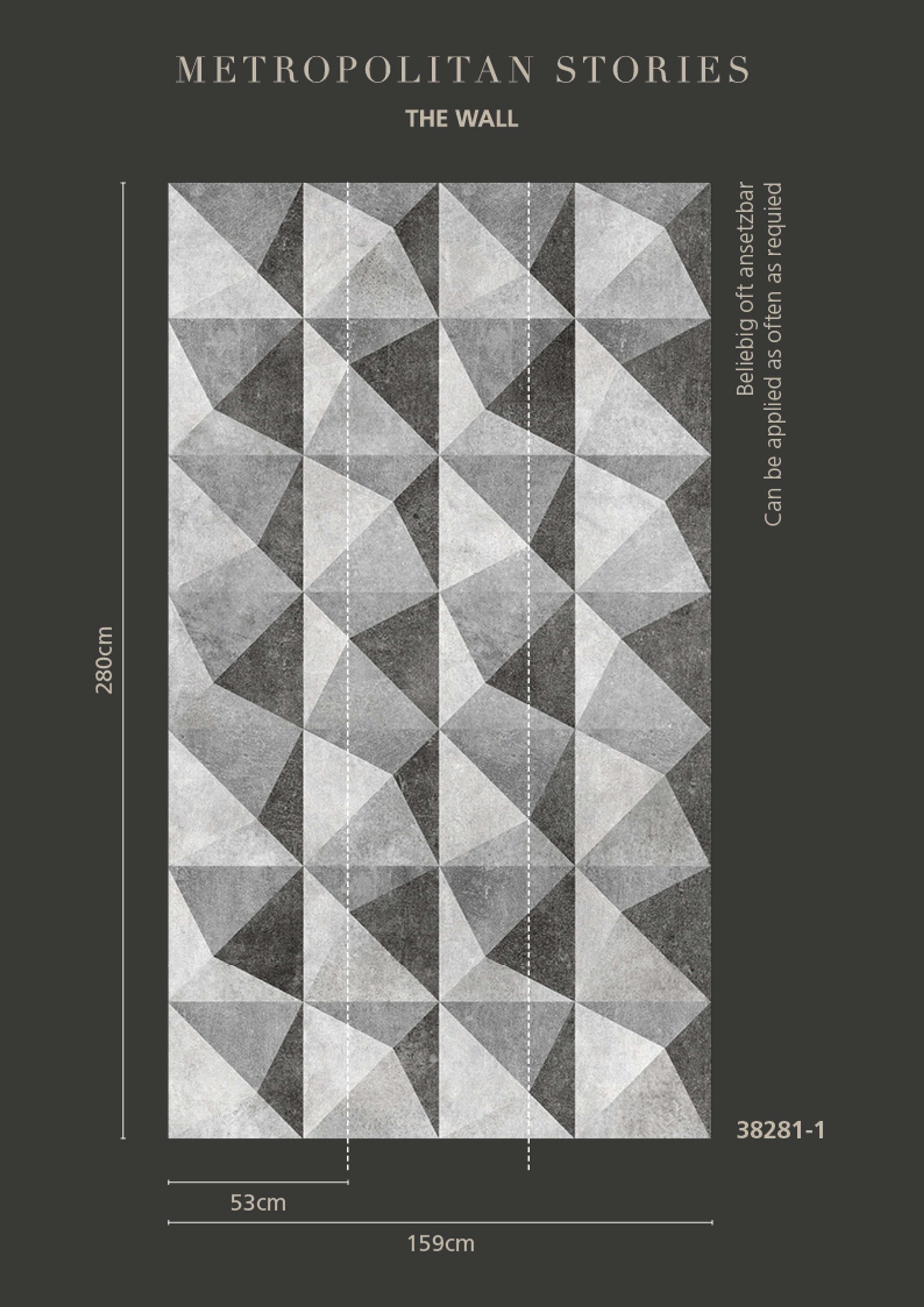 Graphics tapet med grafiskt mönster i blå. Från kollektionen The Wall. Nonwoven-material. Passar i vardagsrum och matsal.