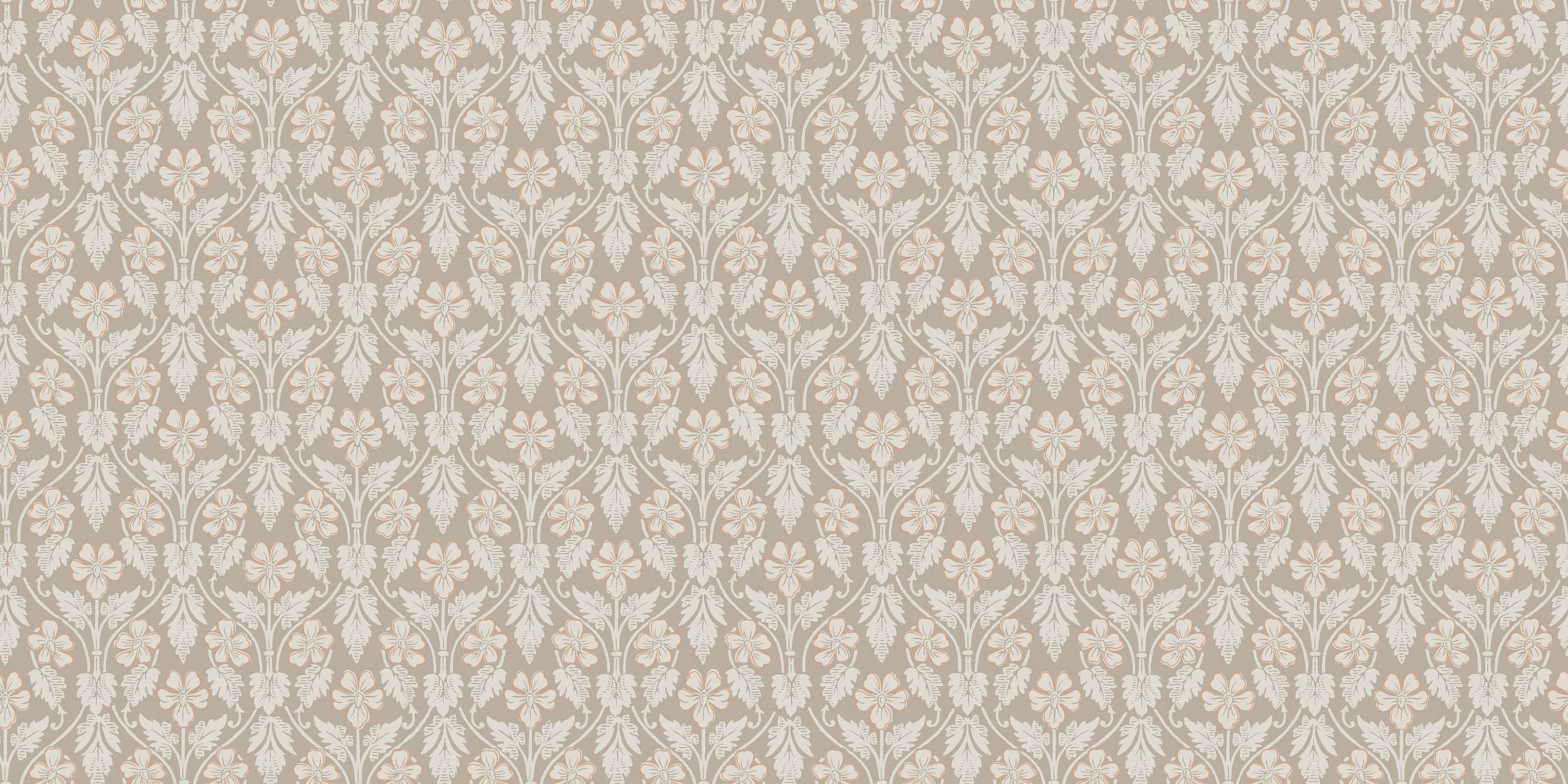 Nora, gråbrun botten tapet från Boråstapeter med blommigt mönster i röd, brun och beige. Från kollektionen anno. Nonwoven-material med förskjuten passning. Passar i sovrum och matsal.