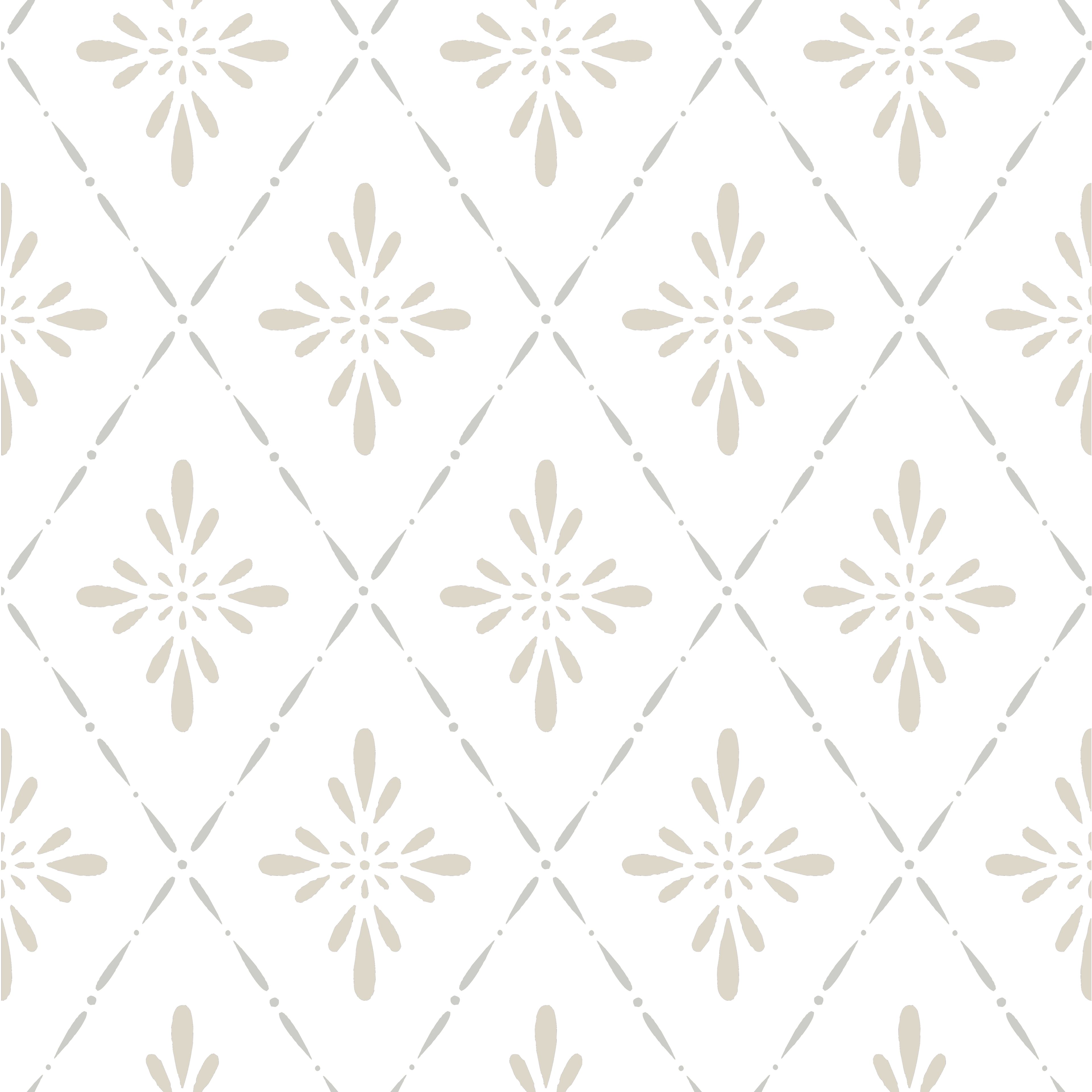Ljungbacka, beige tapet från duro med geometriskt mönster i vit. Från kollektionen Duro 1900. Nonwoven-material med rak mönsterpassning. Country-stil.