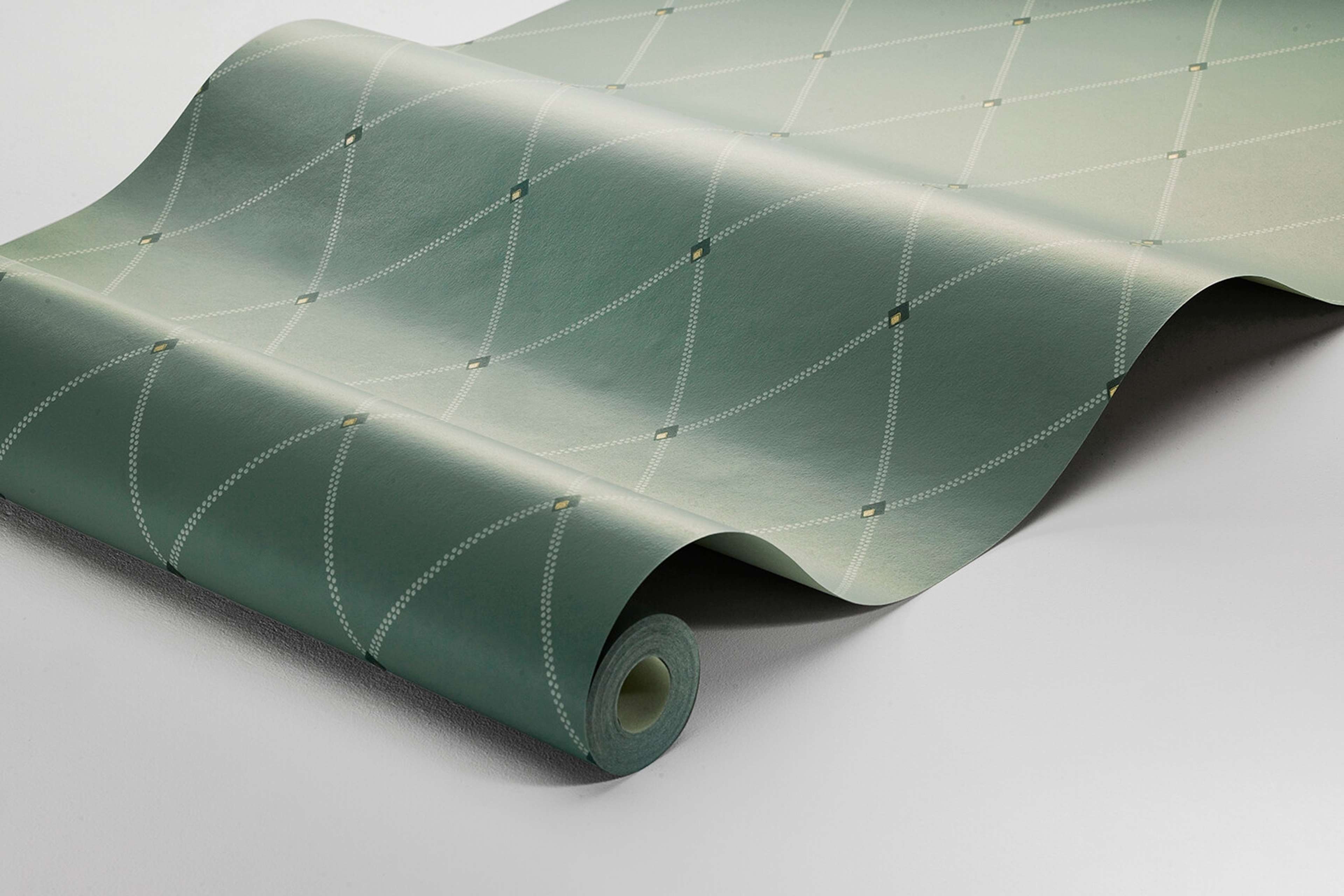 Fredrik tapet med trellis mönster i grå och grön. Från kollektionen timeless traditions. Nonwoven-material med rak passning.