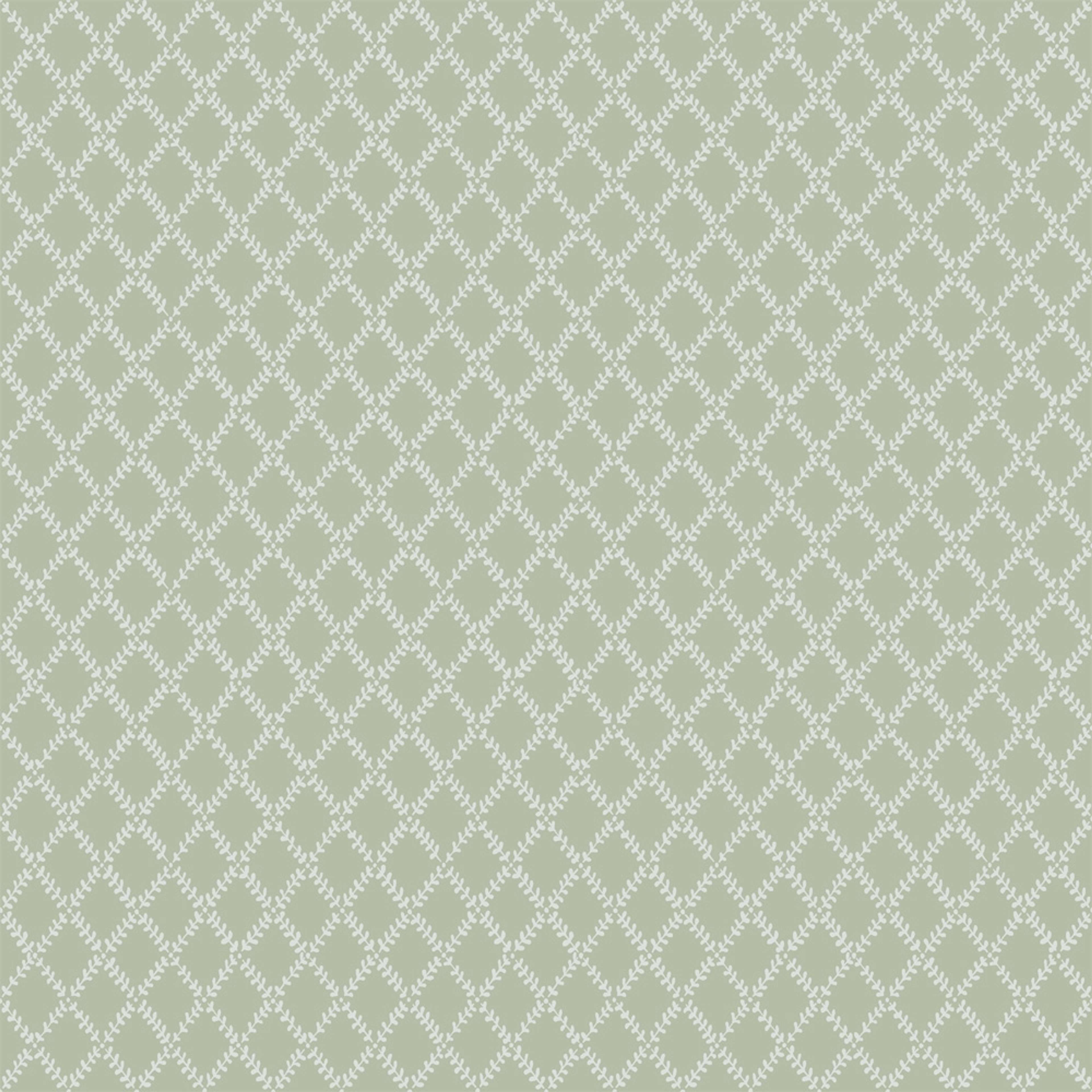 Trevor tapet med trellis mönster i grön. Från kollektionen Fågelsång. Nonwoven-material med rak passning.