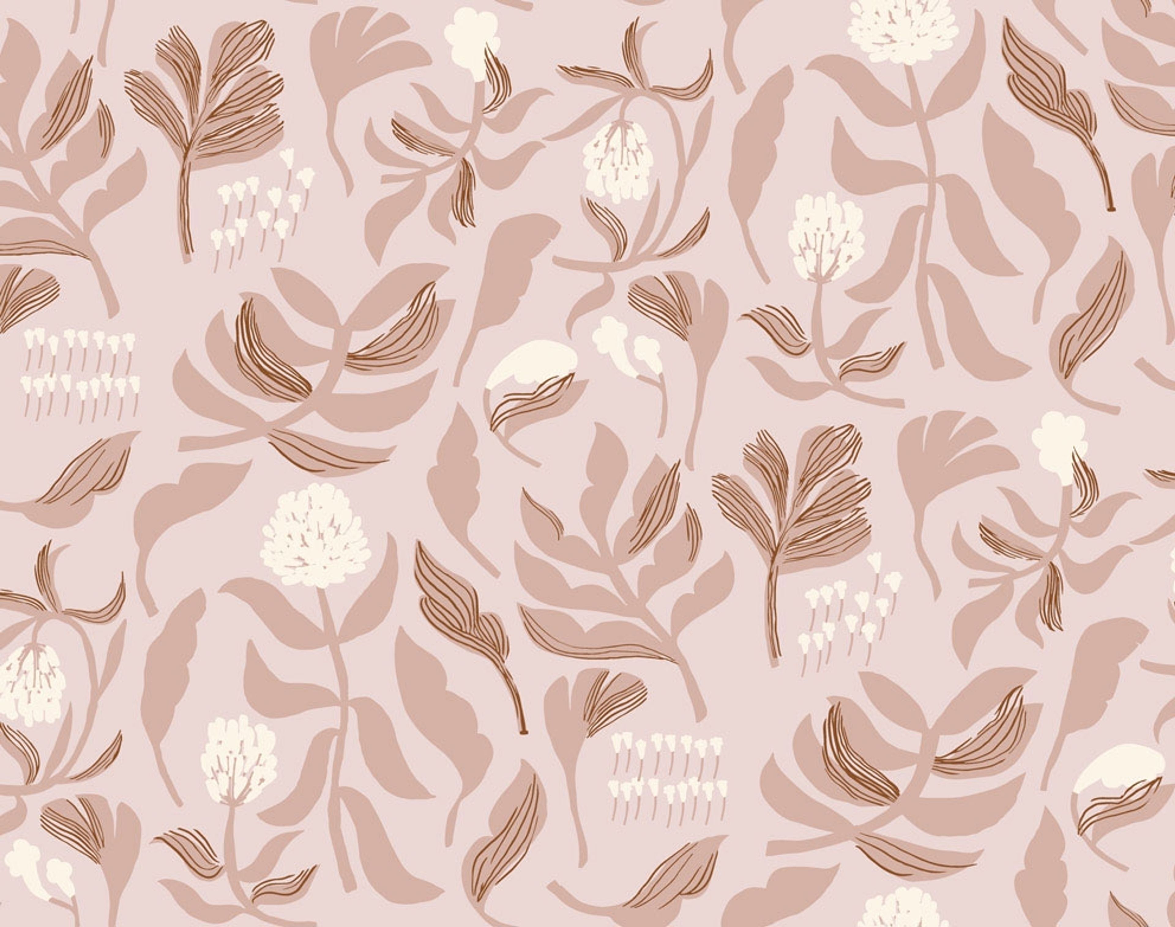 Kasvio tapet med blommigt mönster i rosa. Från kollektionen Marimekko 6. Nonwoven-material med förskjuten passning.