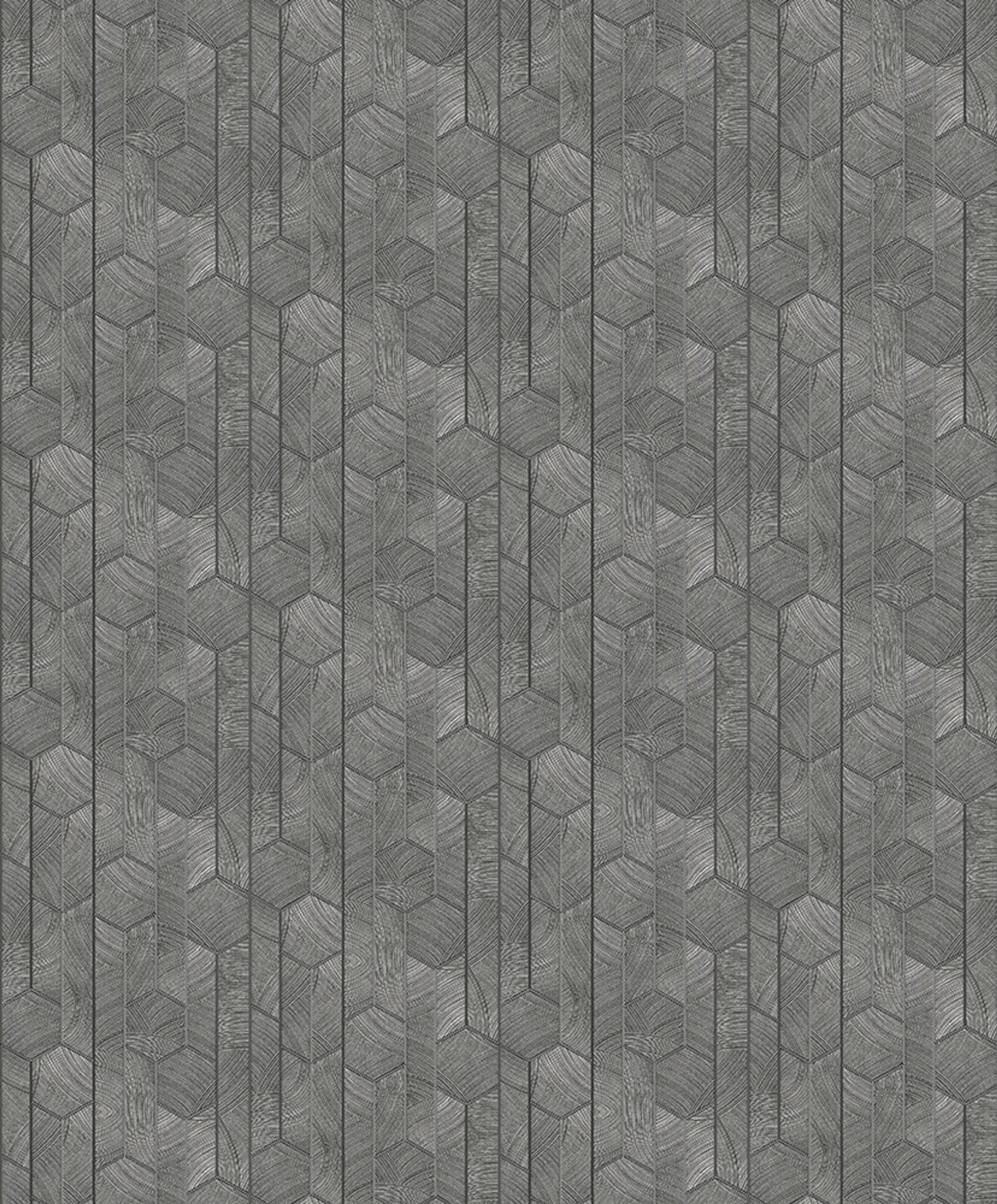 Kantha Rock tapet med geometriskt mönster i grå. Från kollektionen Summer. Nonwoven-material med rak passning.