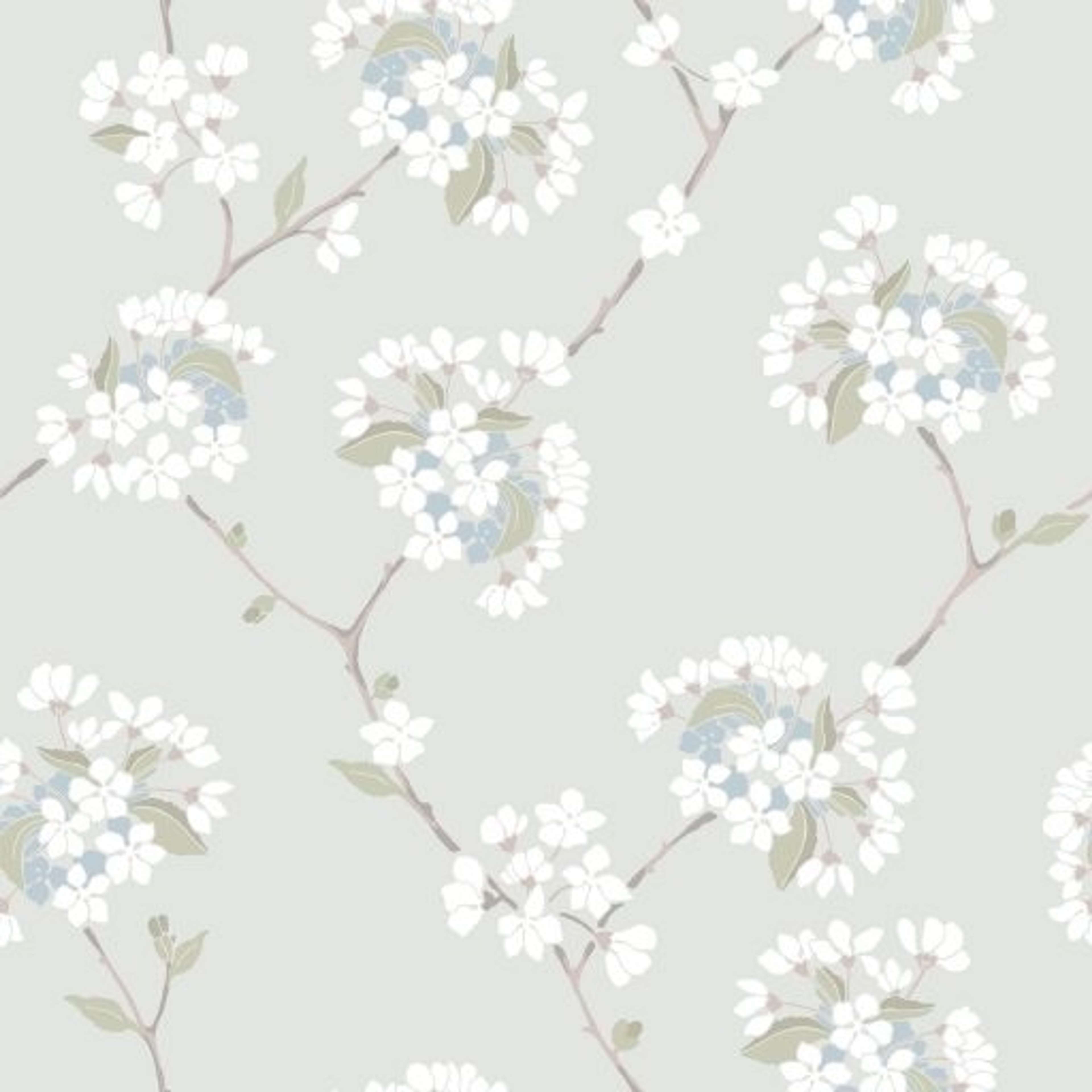 Körsbär, Grön tapet från duro med blommigt mönster i beige. Från kollektionen Natur. Nonwoven-material med rak passning. Country-stil.
