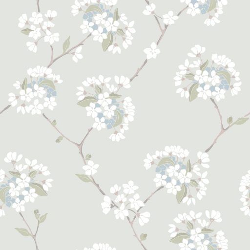 Körsbär, Grön tapet från duro med blommigt mönster i beige. Från kollektionen Natur. Nonwoven-material med rak passning. Country-stil.