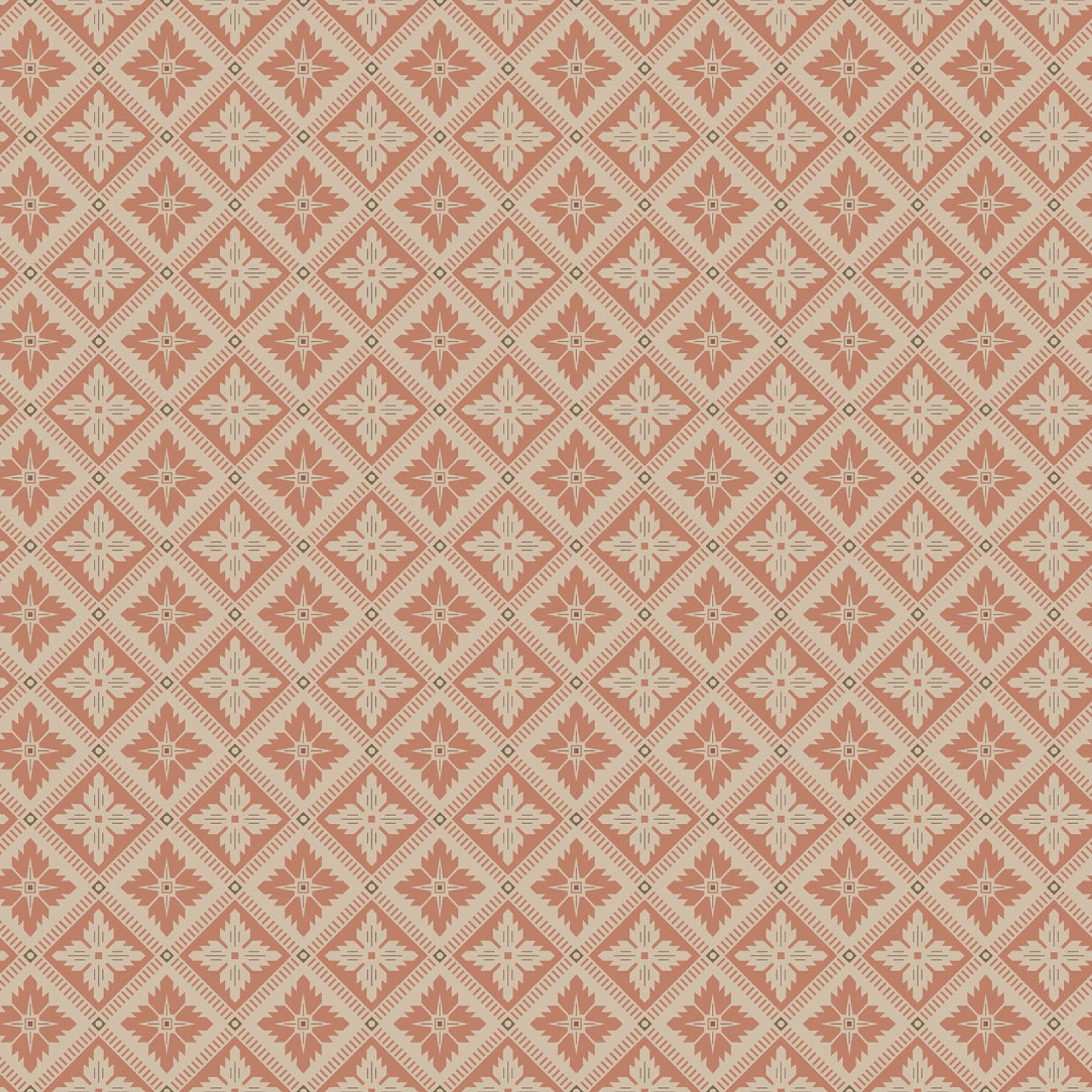 Loka, beige/roströd tapet från Boråstapeter med geometriskt mönster i röd, brun och beige. Från kollektionen anno. Nonwoven-material med rak passning. Passar i sovrum och matsal.
