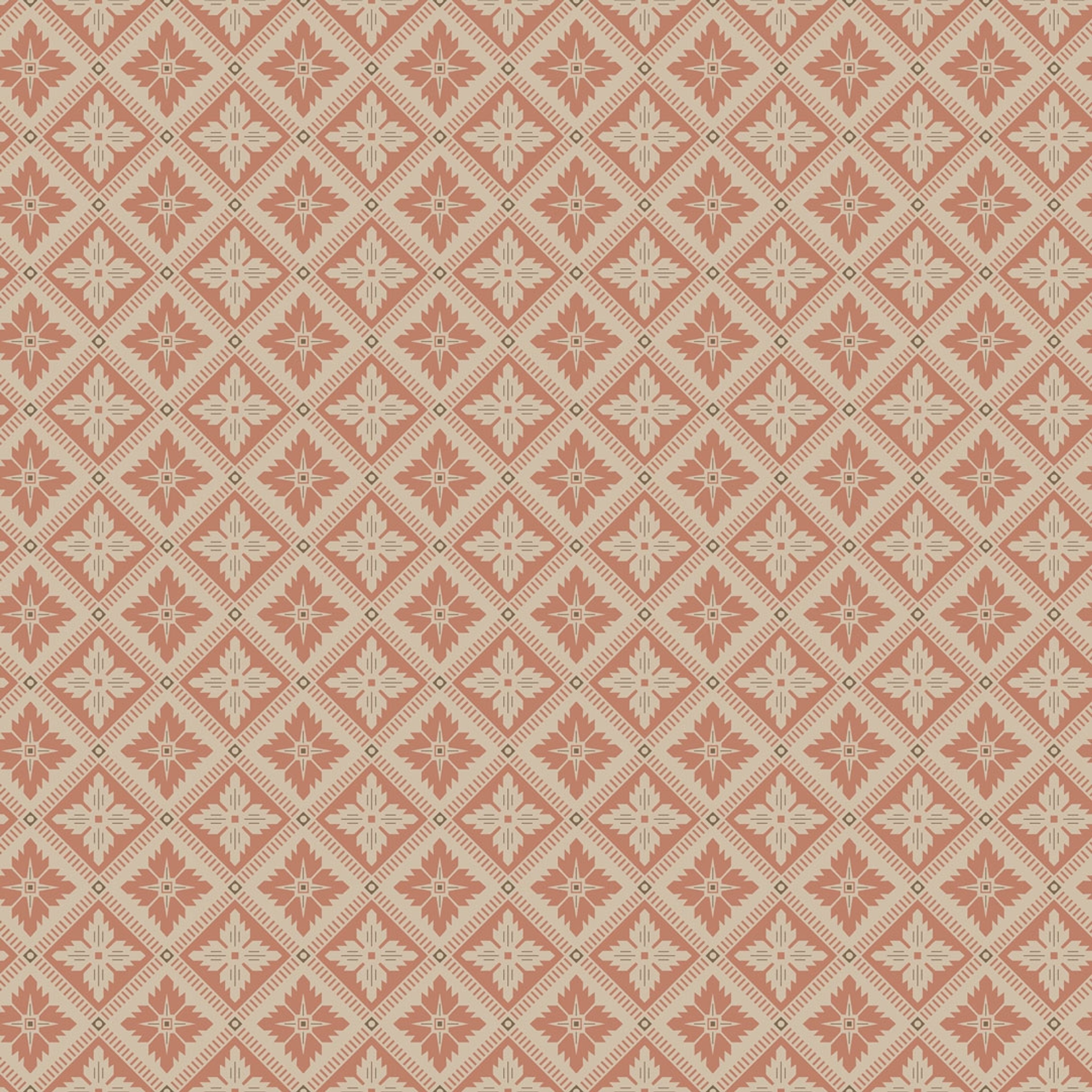 Loka, beige/roströd tapet från Boråstapeter med geometriskt mönster i röd, brun och beige. Från kollektionen anno. Nonwoven-material med rak passning. Passar i sovrum och matsal.