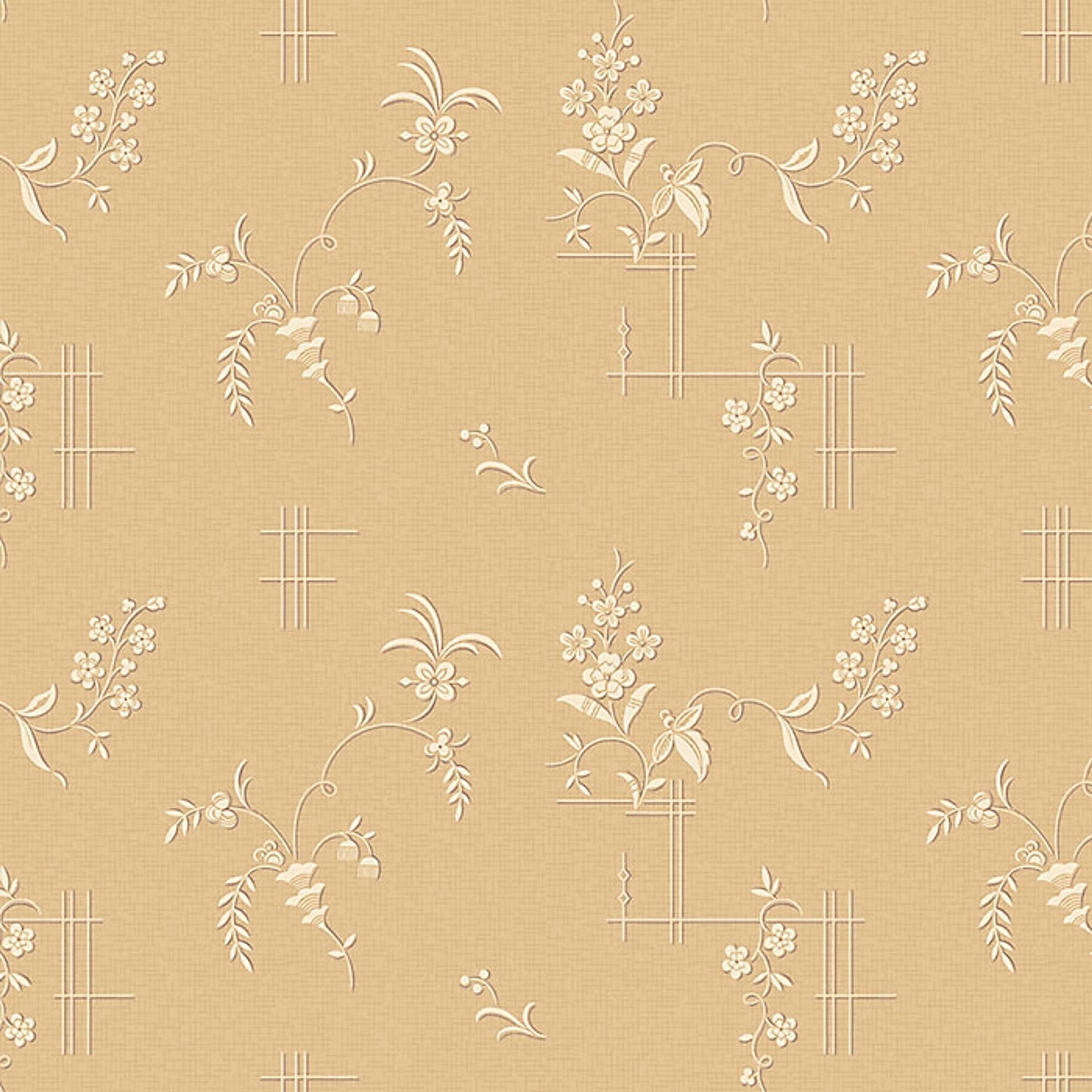 Ulricehamn tapet från Boråstapeter med blommigt mönster i vit, gul och brun. Från kollektionen anno. Nonwoven-material med förskjuten passning. Passar i sovrum och matsal.