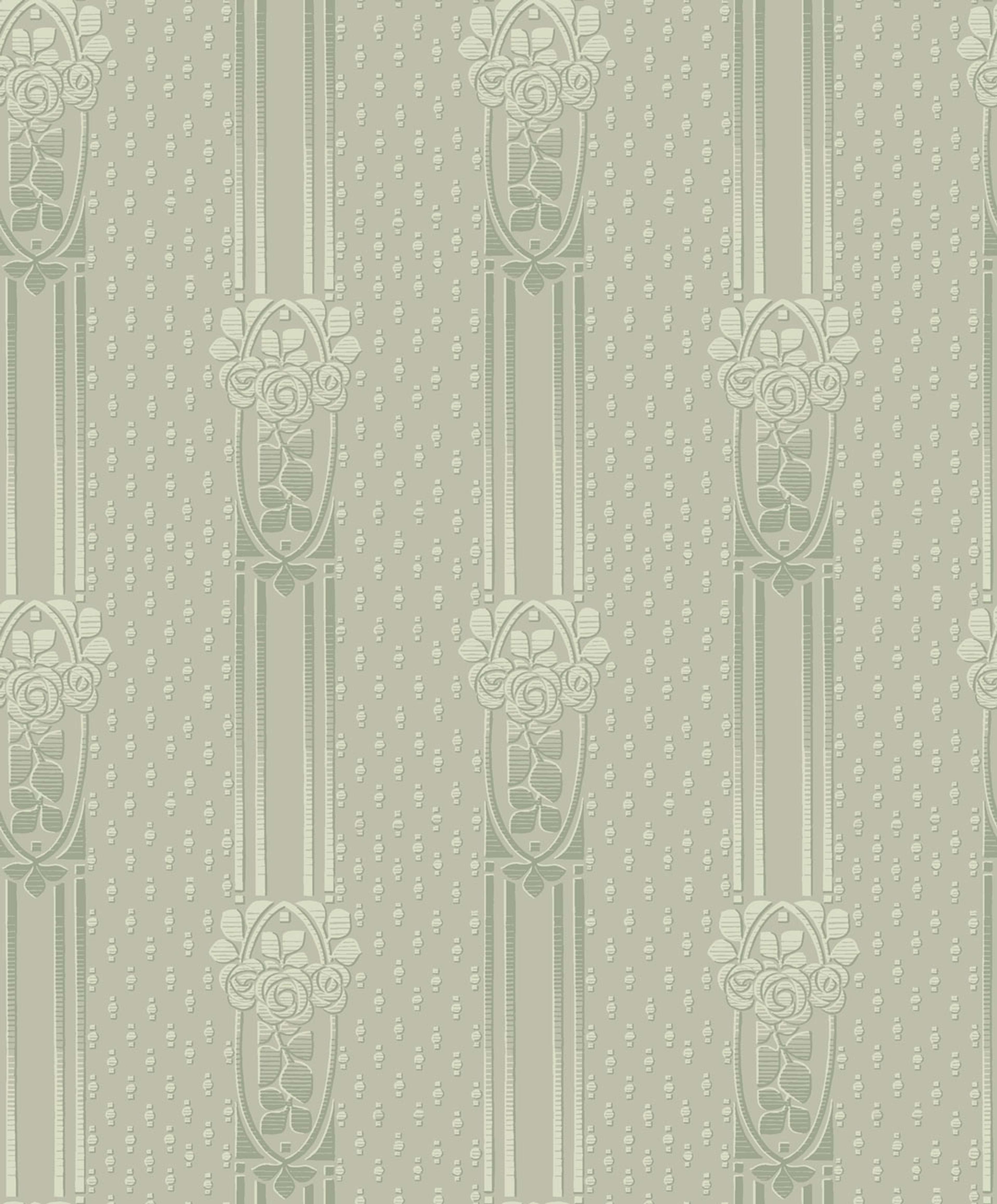 Ellen tapet från Boråstapeter med randigt, blommigt mönster i grön. Från kollektionen anno. Nonwoven-material med rak passning. Lyx, city-stil. Passar i sovrum och matsal.