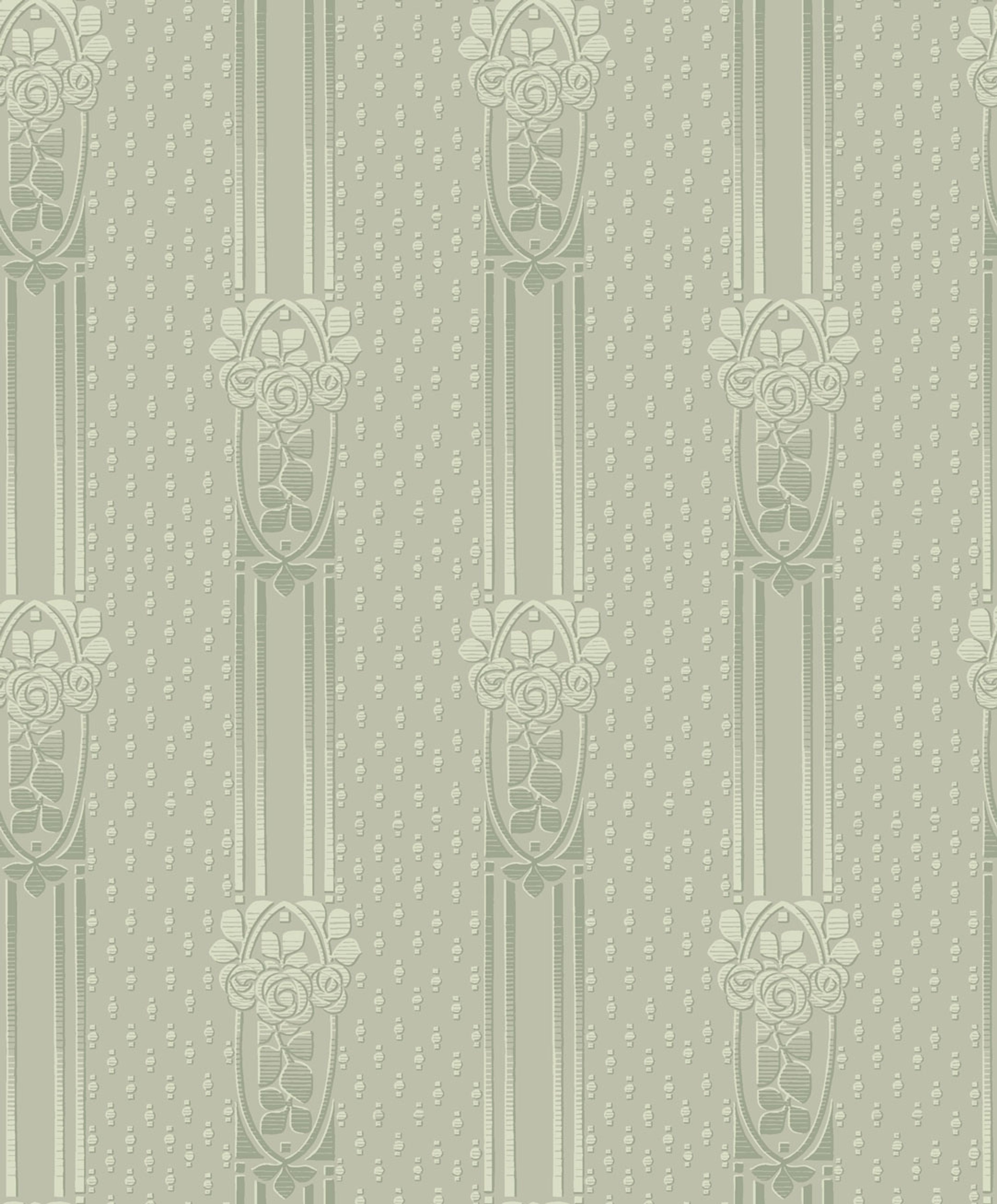 Ellen tapet från Boråstapeter med randigt, blommigt mönster i grön. Från kollektionen anno. Nonwoven-material med rak passning. Lyx, city-stil. Passar i sovrum och matsal.