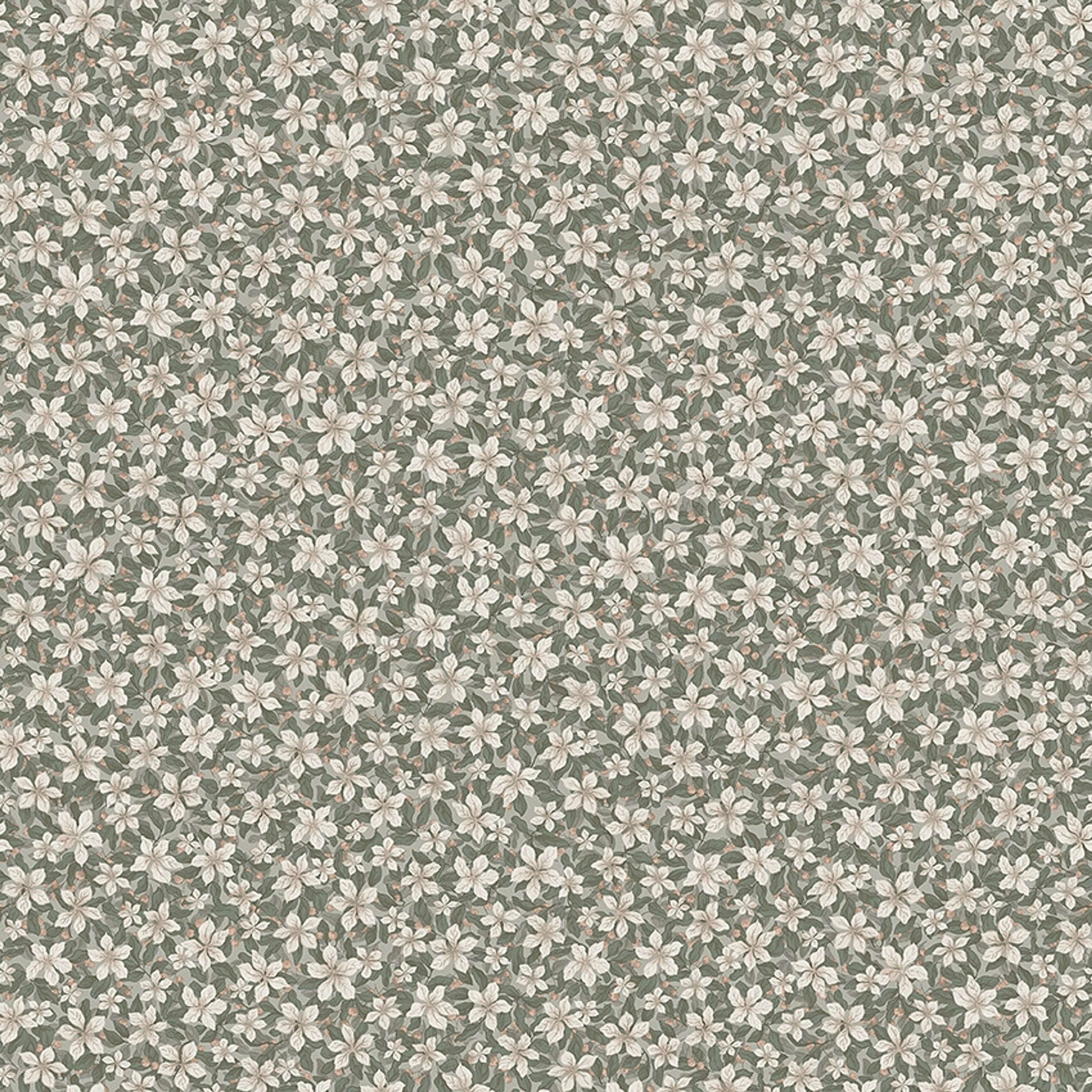 Skogsblomst tapet med blommigt mönster i grön och beige. Från kollektionen timeless traditions. Nonwoven-material med rak passning. Country-stil.