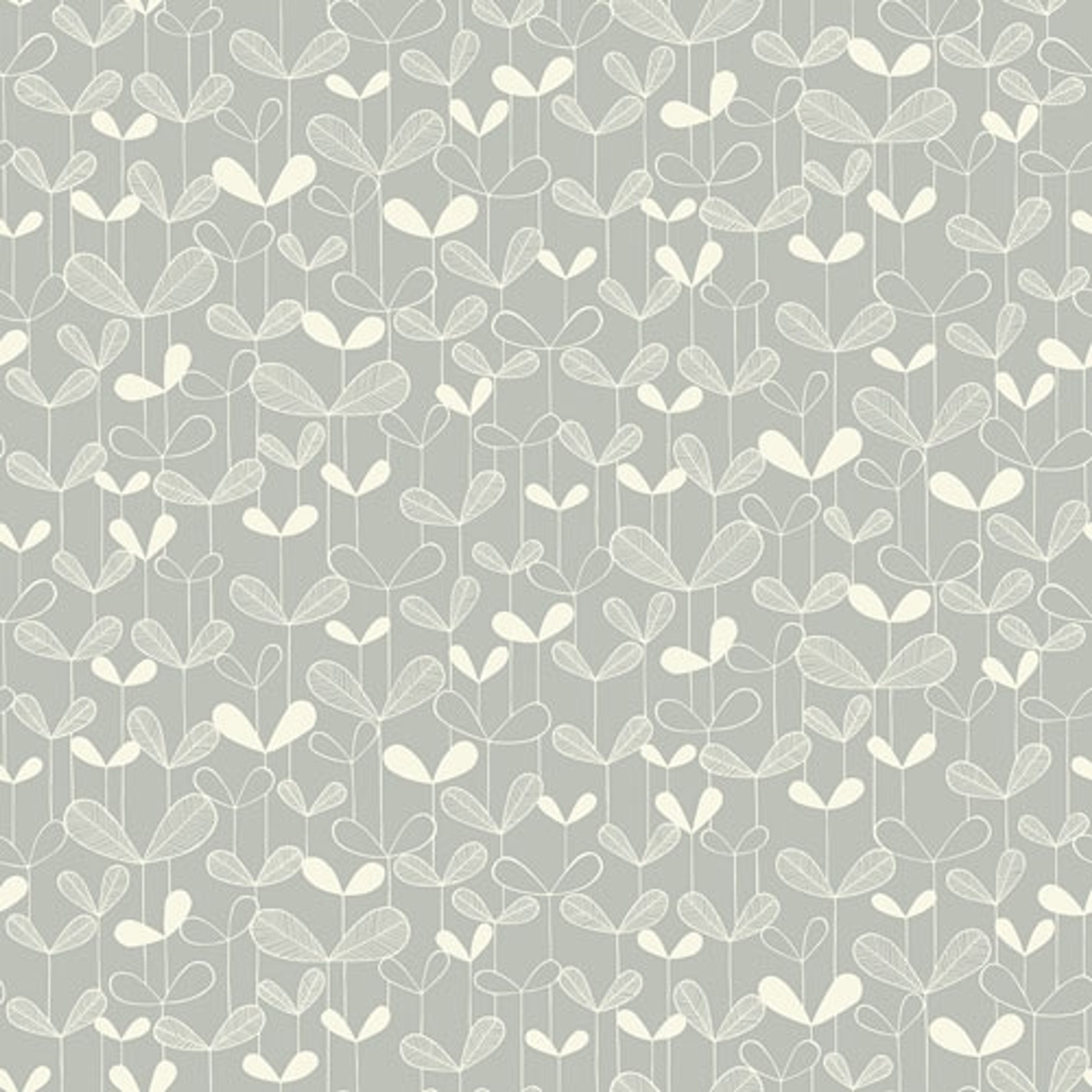 Saplings Cloud Grey tapet från Midbec med botaniskt, retro mönster i grå. Från kollektionen Kinfolk. Nonwoven-material med förskjuten passning.