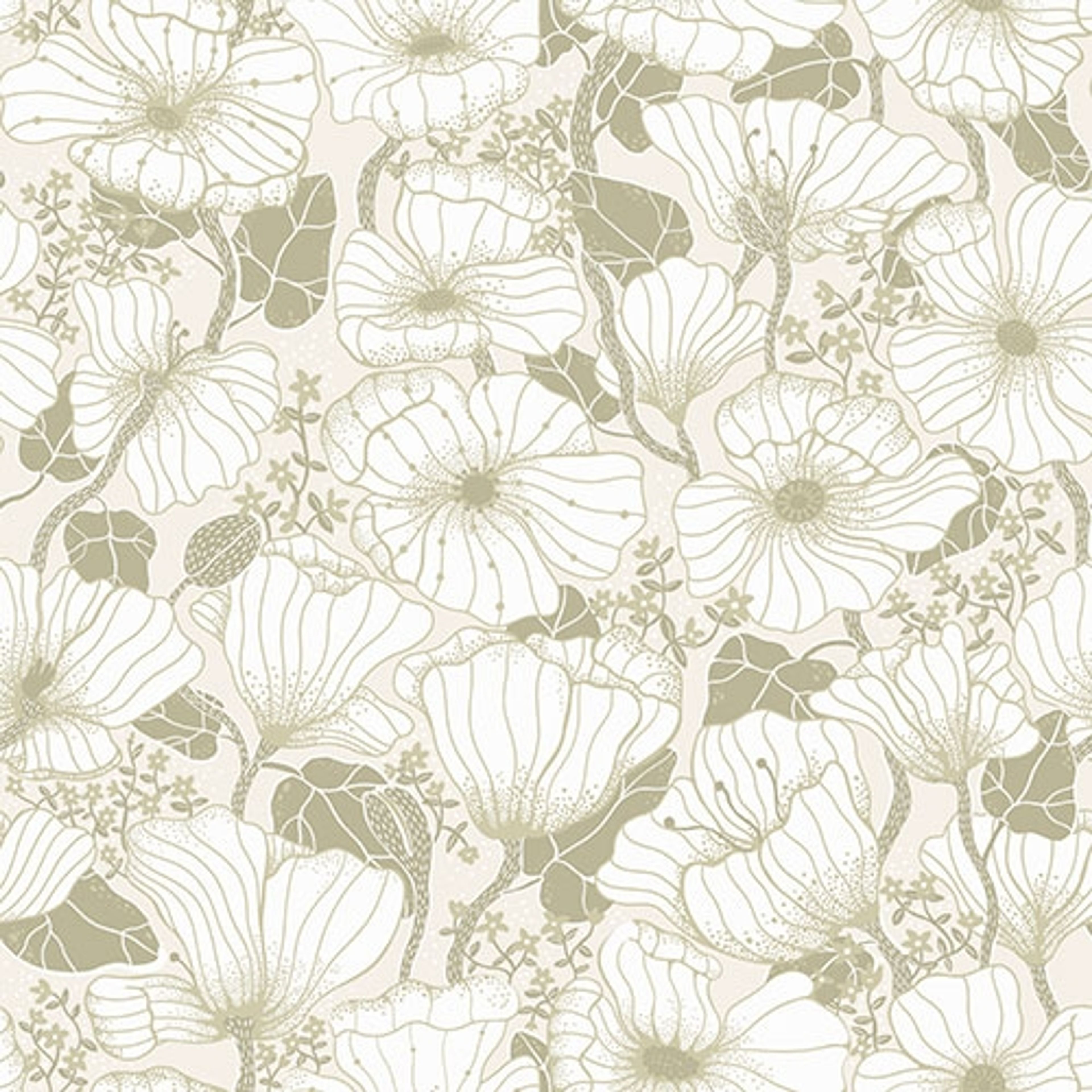 Matilda blommig tapet, grå/beige tapet med botaniskt mönster i beige. Från kollektionen Lina 2. Nonwoven-material med rak passning. City-stil.