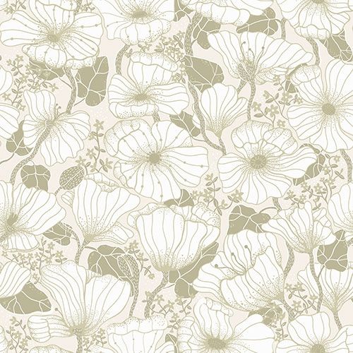 Matilda blommig tapet, grå/beige tapet med botaniskt mönster i beige. Från kollektionen Lina 2. Nonwoven-material med rak passning. City-stil.