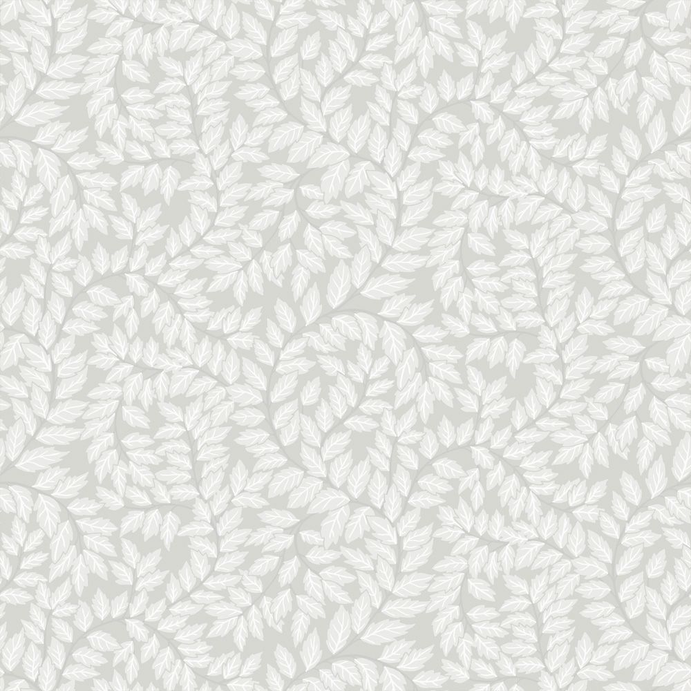 Lindlöv tapet med botaniskt mönster i grå. Från kollektionen Fågelsång. Nonwoven-material med rak passning.