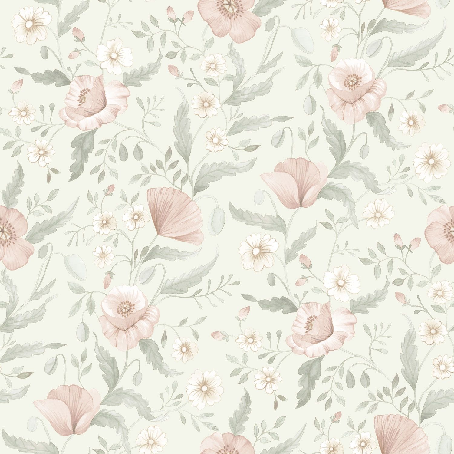 Trädgårdsblommor tapet med blommigt mönster i blå. Från kollektionen Rosenlycka. Nonwoven-material med rak passning. Country-stil. Passar i vardagsrum, sovrum och matsal.