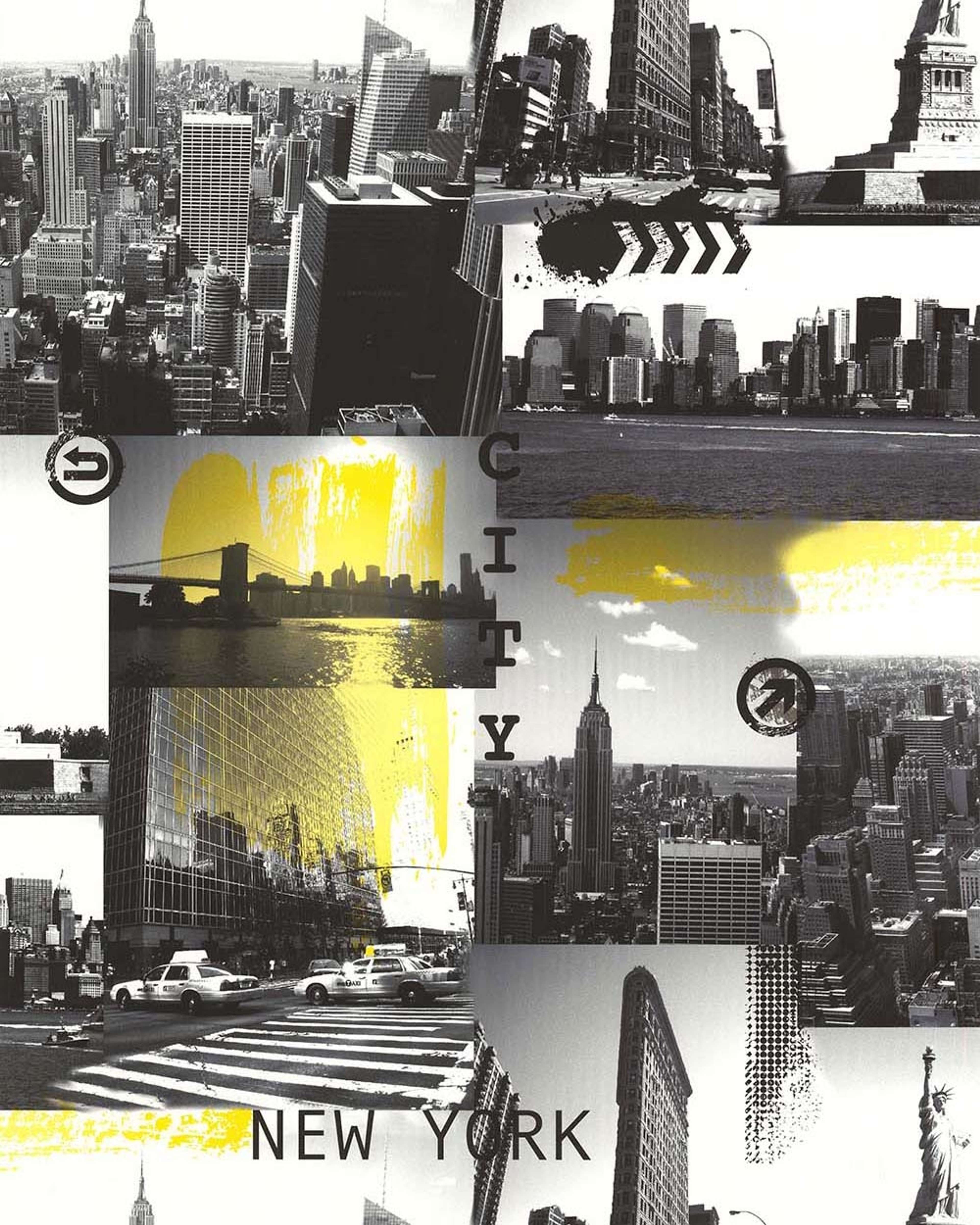 new york city jaune tapet med city mönster i svart. Från kollektionen les aventures. Papper-material med förskjuten passning. Passar i vardagsrum och matsal.
