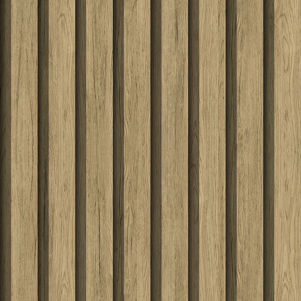 Ribbvägg tapet med träimitation mönster i brun. Från kollektionen Elements. Nonwoven-material.