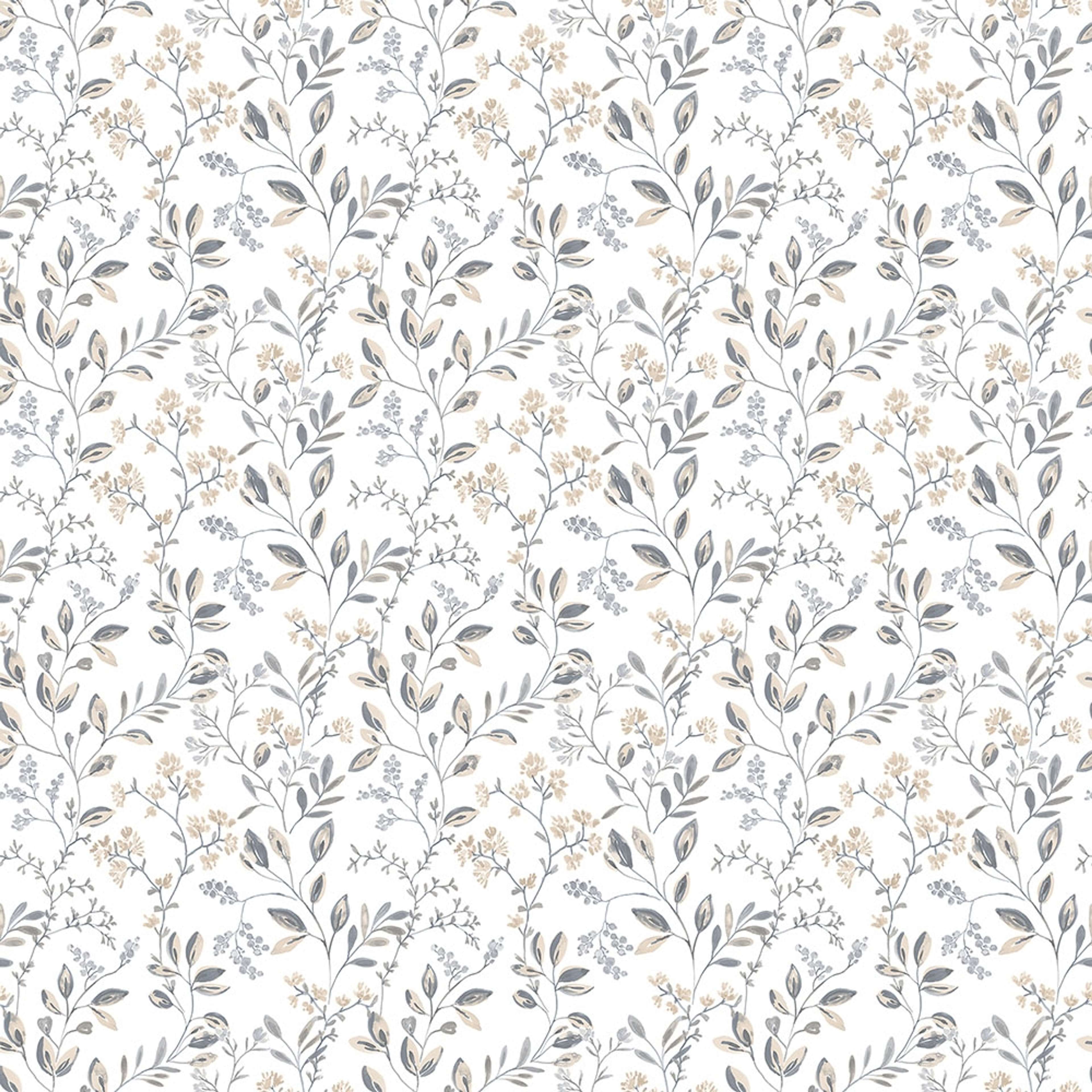 Spring leaf trail tapet med blommigt mönster i grå och beige. Från kollektionen Just Kitchens. Nonwoven-material med rak passning.