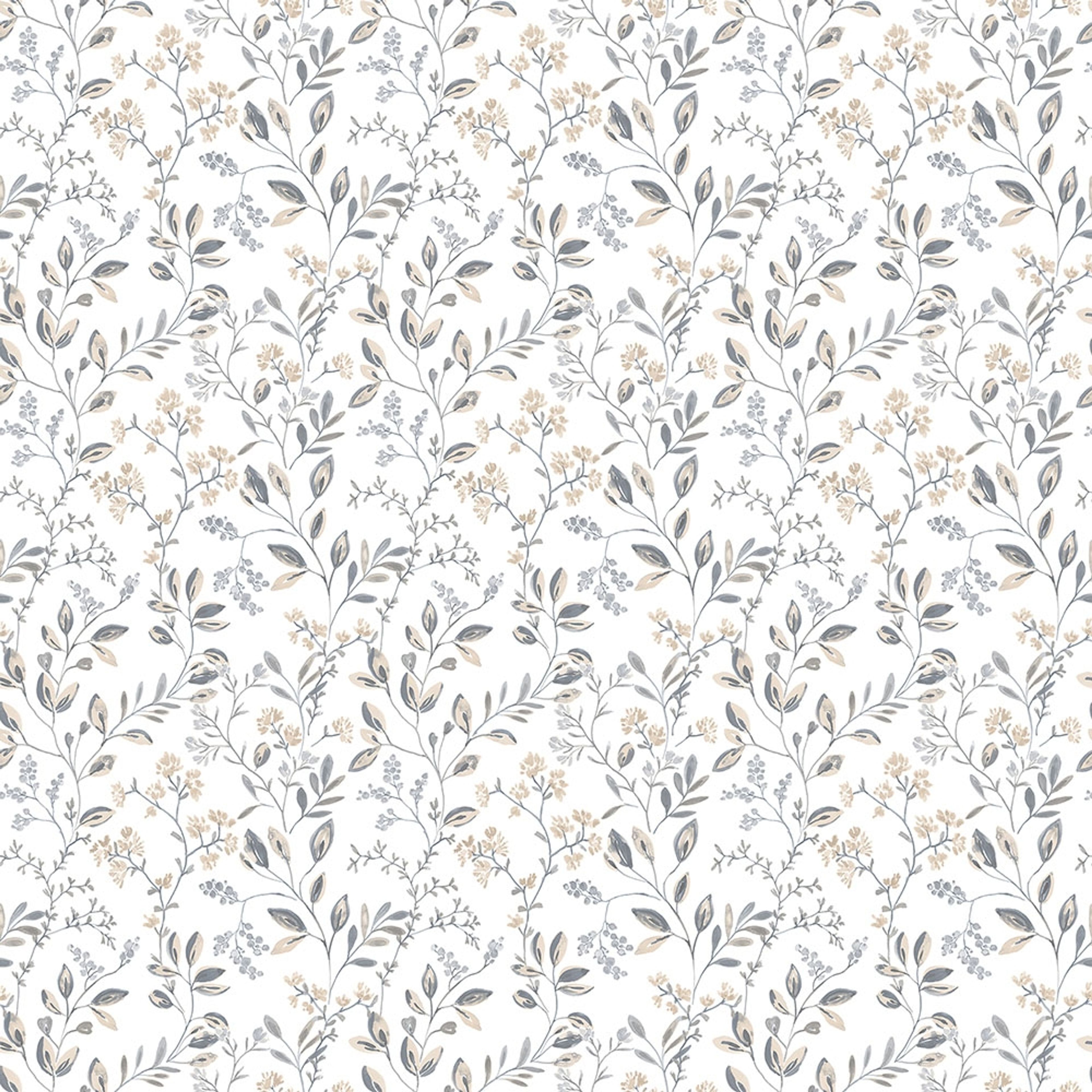 Spring leaf trail tapet med blommigt mönster i grå och beige. Från kollektionen Just Kitchens. Nonwoven-material med rak passning.