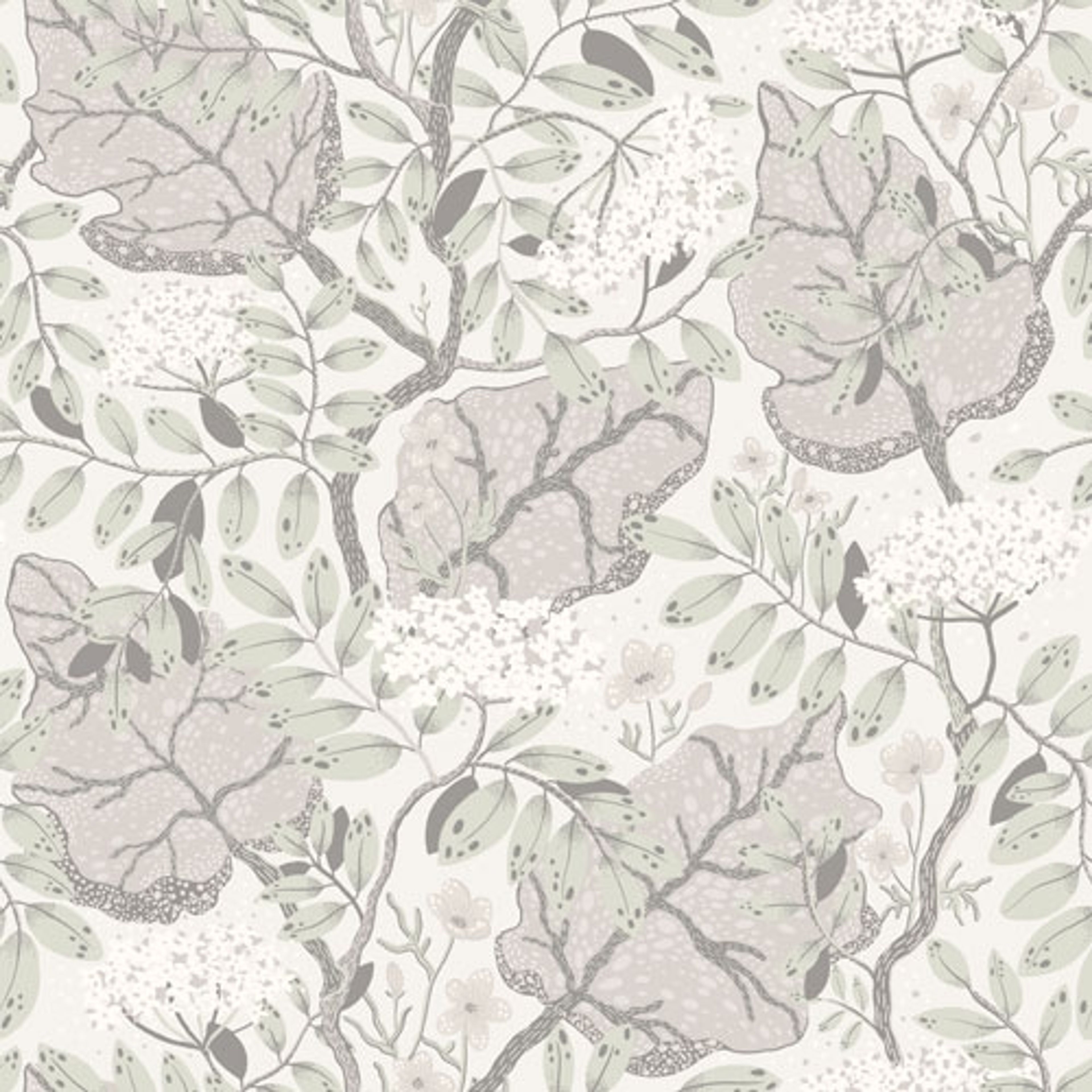Ulla-Britt tapet med blommigt mönster i vit och grå. Från kollektionen Lina. Nonwoven-material med rak passning.