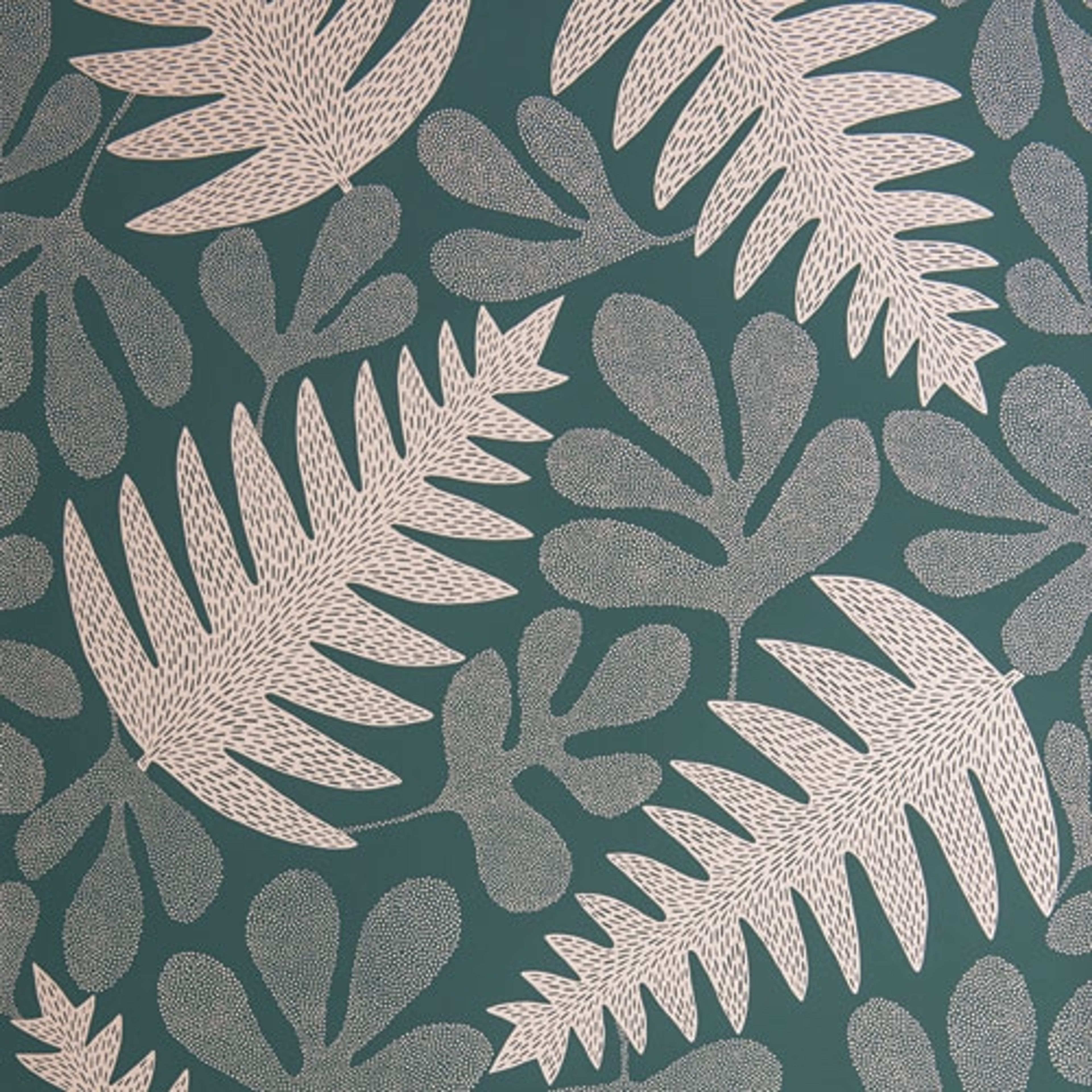 Deep Sea Poseidon tapet från Midbec med botaniskt mönster i grön. Från kollektionen Pioneer. Nonwoven-material med förskjuten passning. Lek, country-stil.