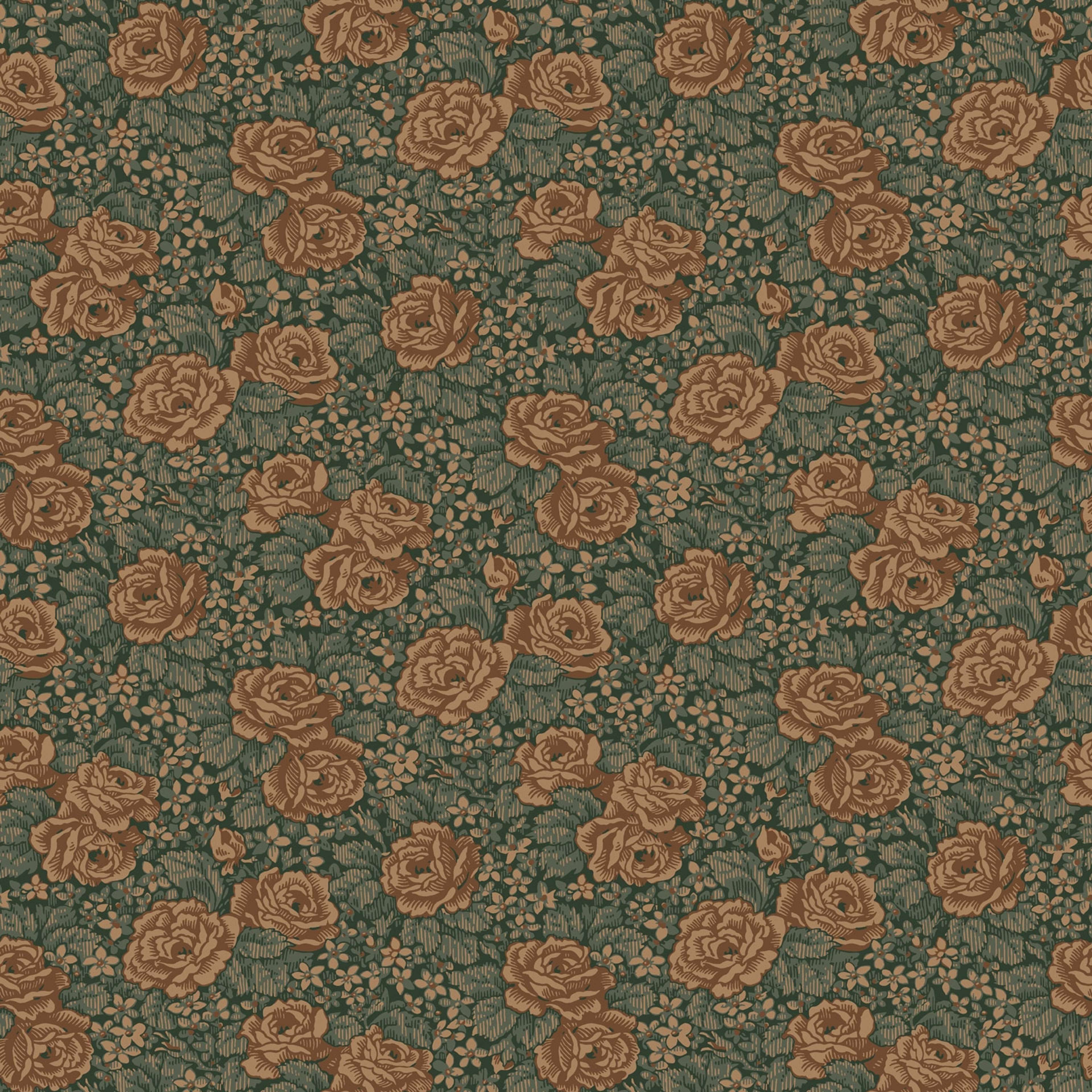 Rosengång tapet med blommigt mönster i grön. Från kollektionen Rosenlycka. Nonwoven-material med rak passning. Passar i vardagsrum, sovrum och matsal.