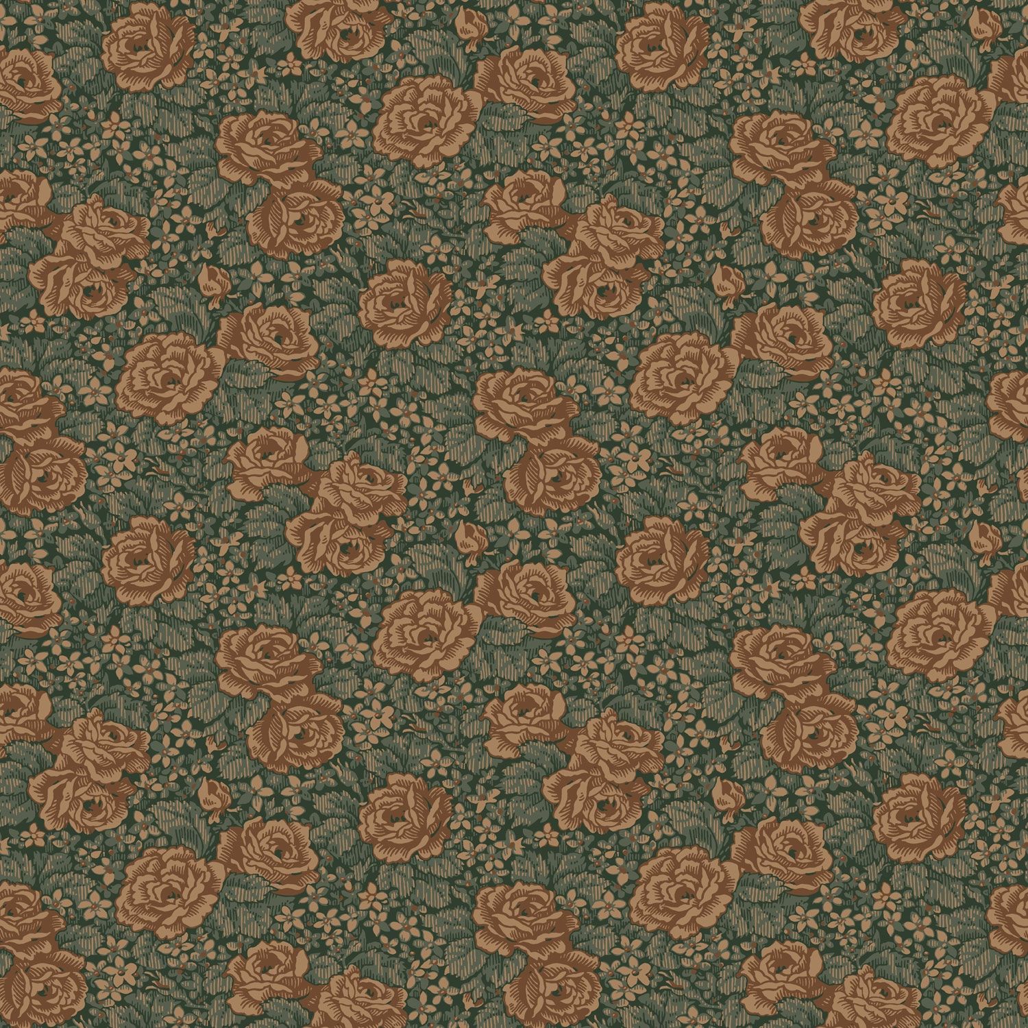 Rosengång tapet med blommigt mönster i grön. Från kollektionen Rosenlycka. Nonwoven-material med rak passning. Passar i vardagsrum, sovrum och matsal.