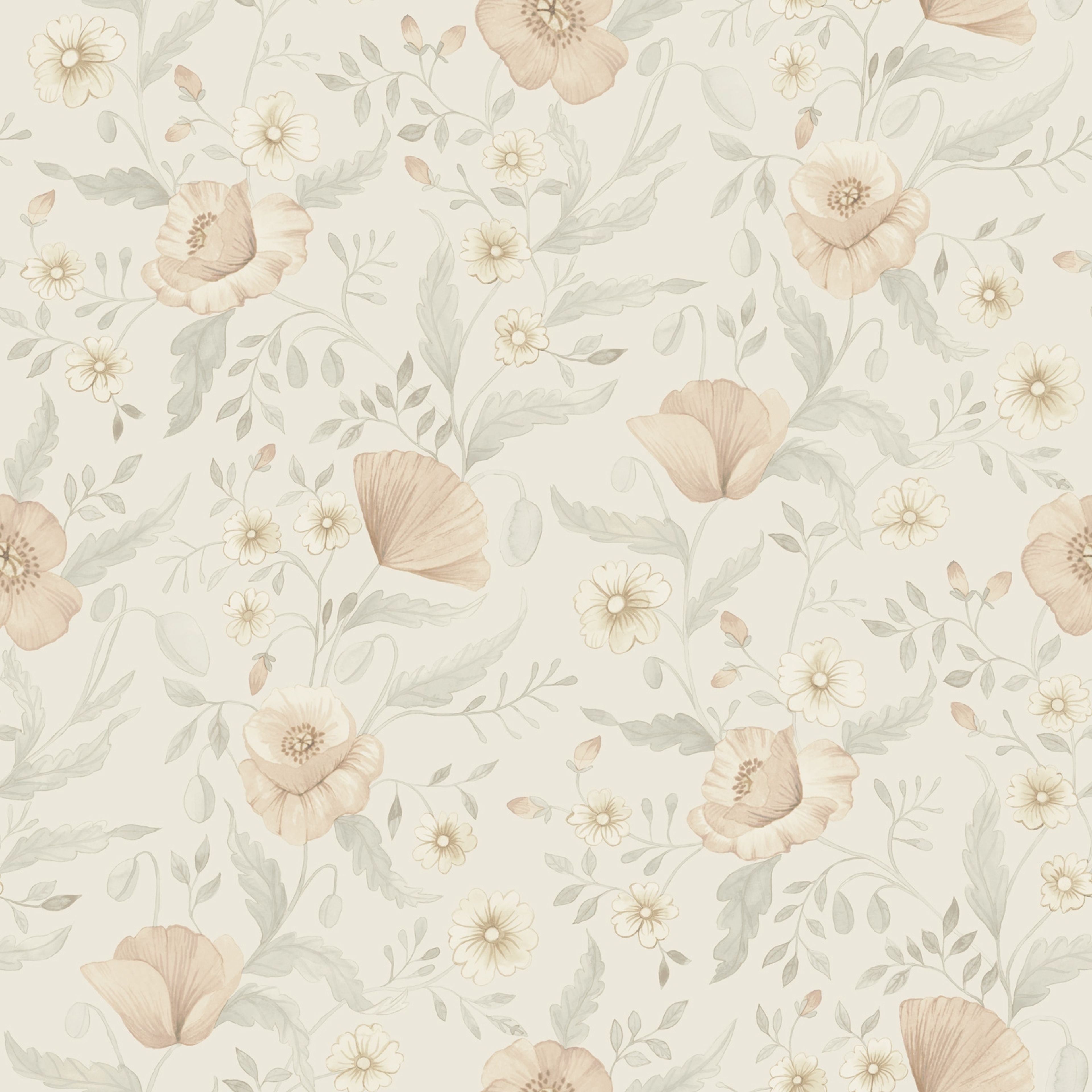 Trädgårdsblommor tapet med blommigt mönster i grå. Från kollektionen Rosenlycka. Nonwoven-material med rak passning. Passar i vardagsrum, sovrum och matsal.