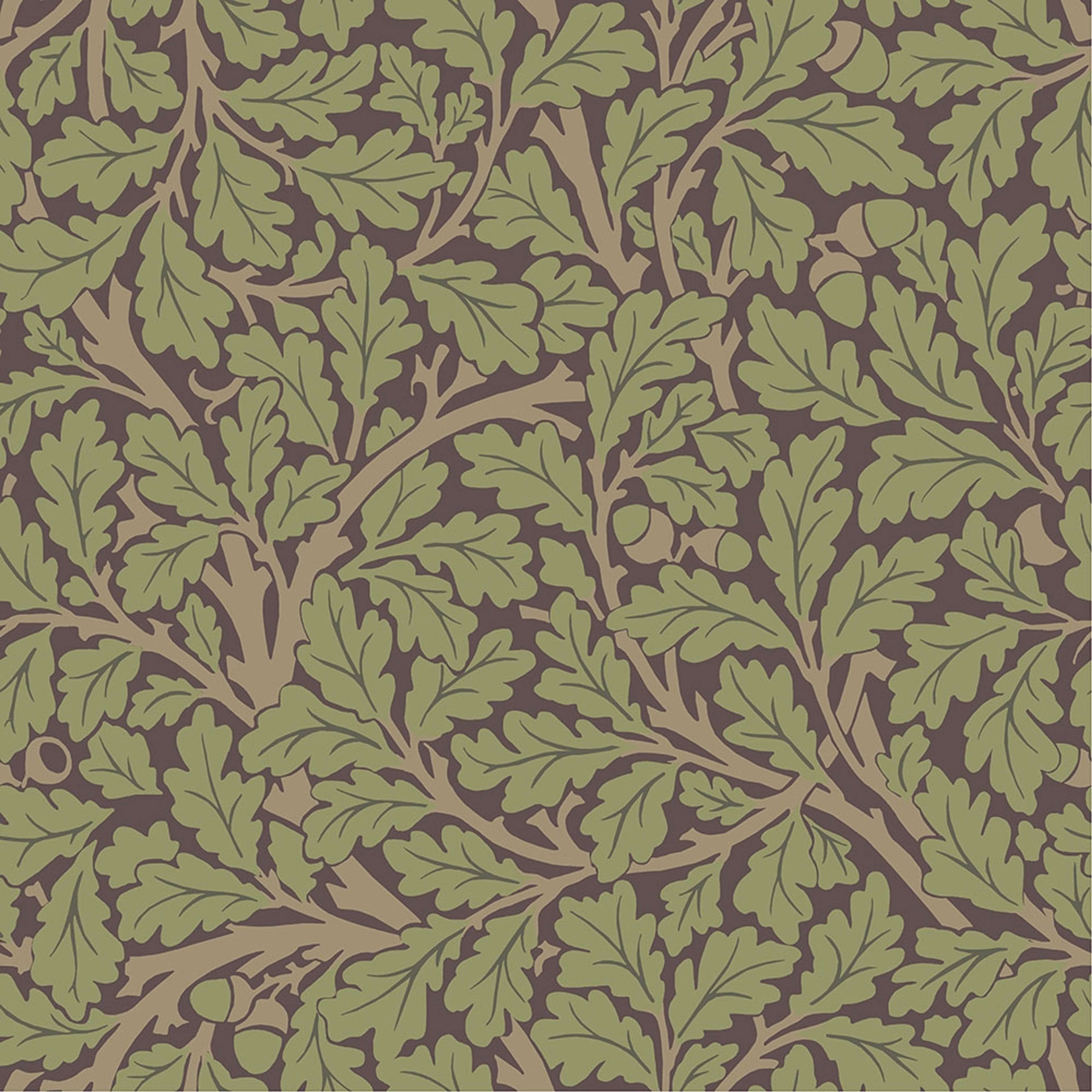 Oak Tree, brun tapet tapet från Midbec med botaniskt, blommigt mönster i grön och brun. Från kollektionen Hidden Treasures vol 1. Nonwoven-material med rak passning.
