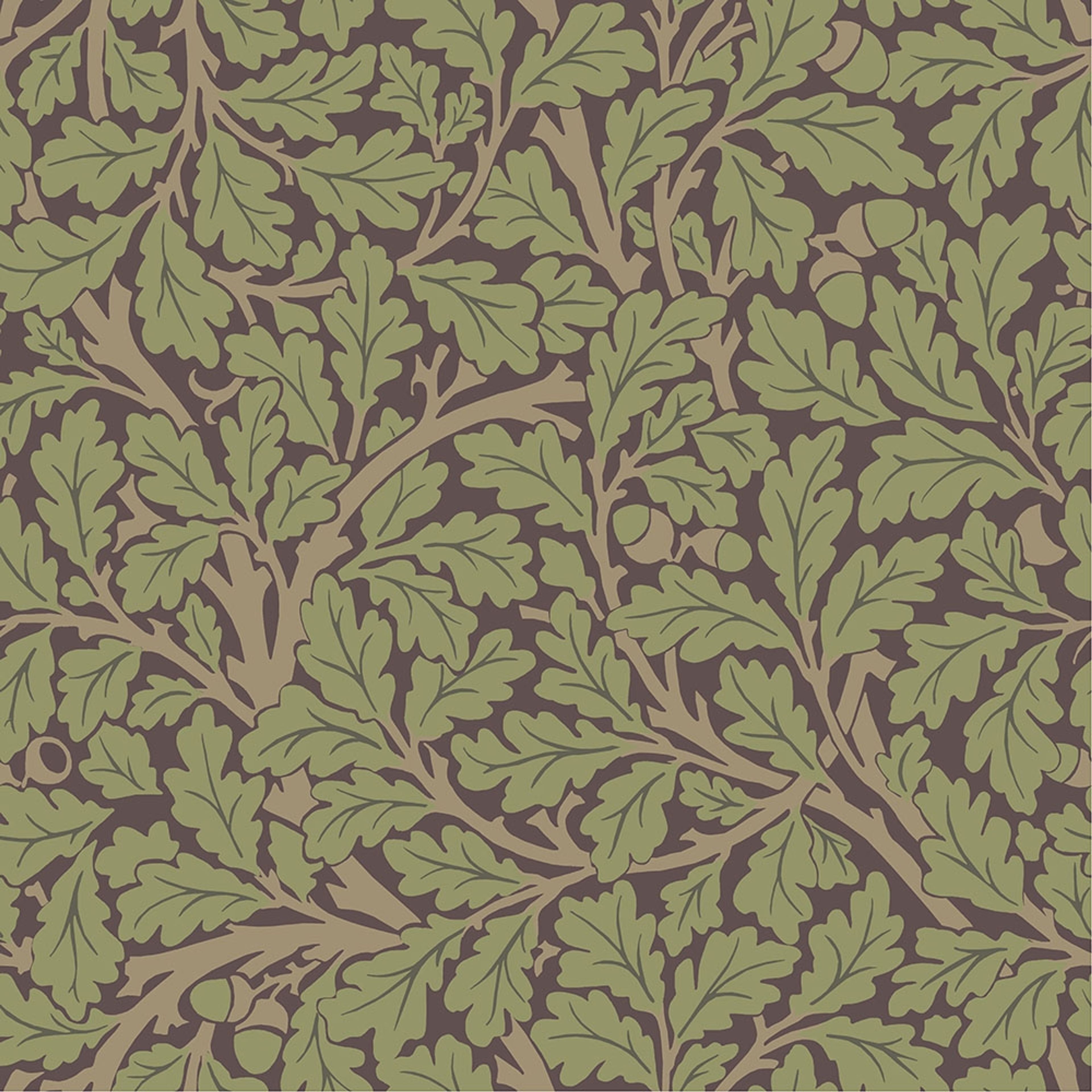Oak Tree, brun tapet tapet från Midbec med botaniskt, blommigt mönster i grön och brun. Från kollektionen Hidden Treasures vol 1. Nonwoven-material med rak passning.