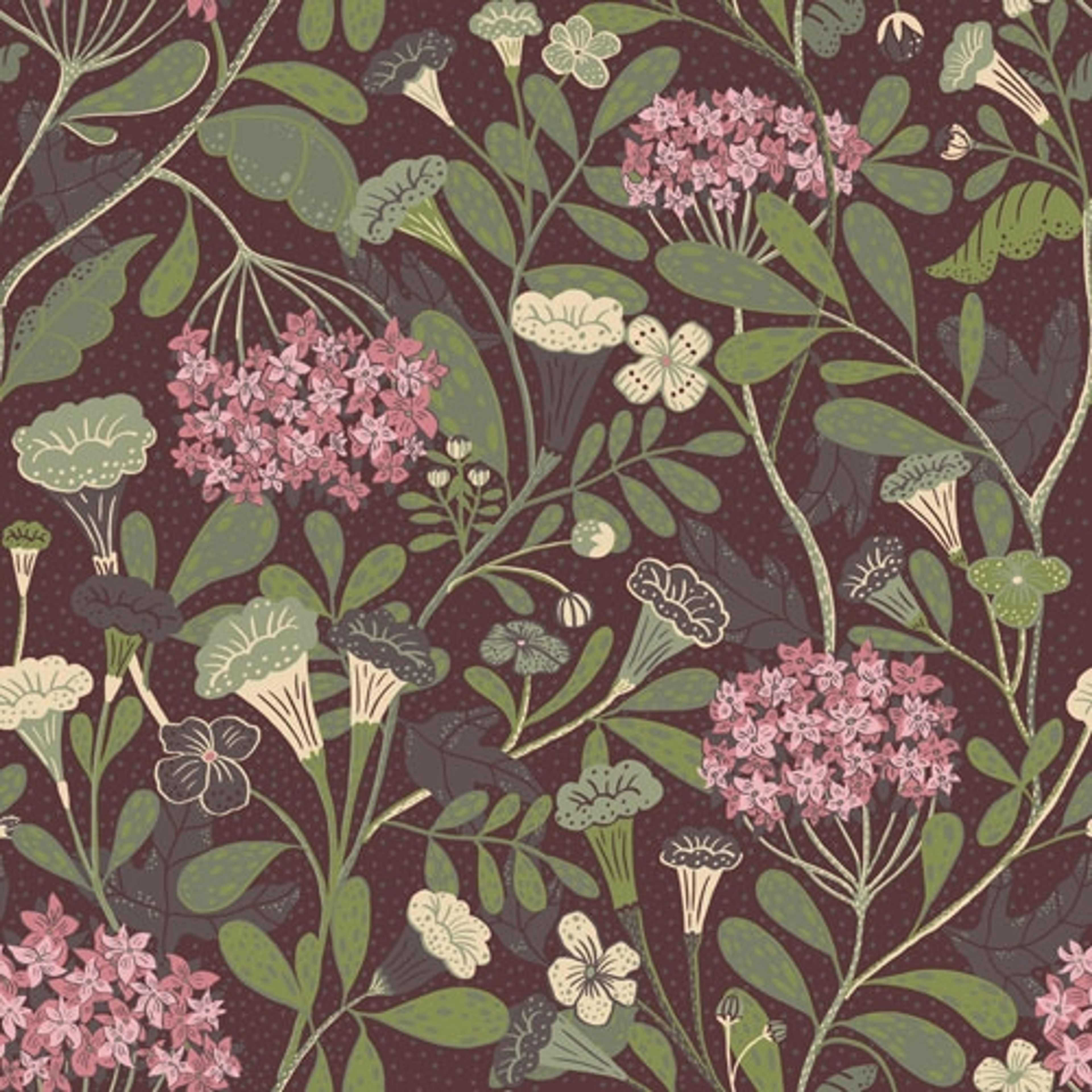 Hybbe tapet med blommigt mönster i grön. Från kollektionen Lina. Nonwoven-material med rak passning.