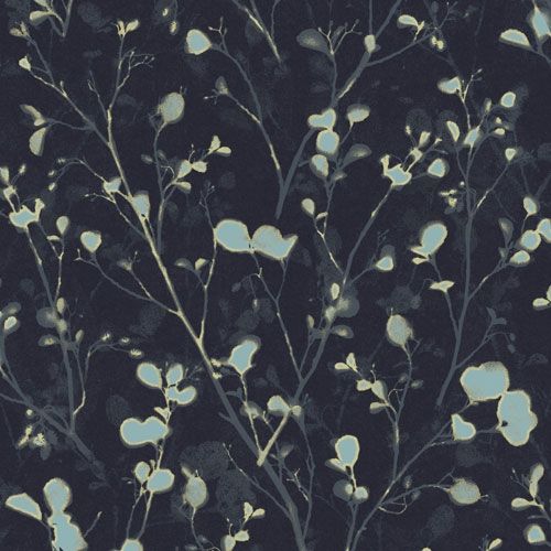 Alder teal tapet med blommigt mönster i grön. Från kollektionen lotus. Nonwoven-material med förskjuten passning.