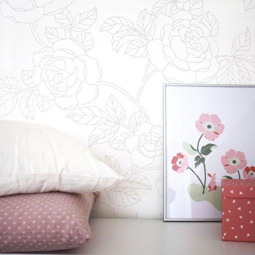 Inez, Ljusgrå tapet från duro med blommigt mönster i grå. Från kollektionen Natur. Nonwoven-material med förskjuten passning.
